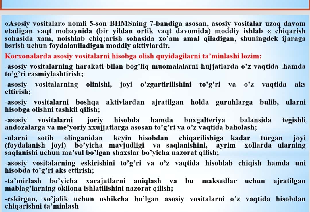 ASOSIY VOSITALAR VA NOMODDIY AKTIVLAR HISOBI