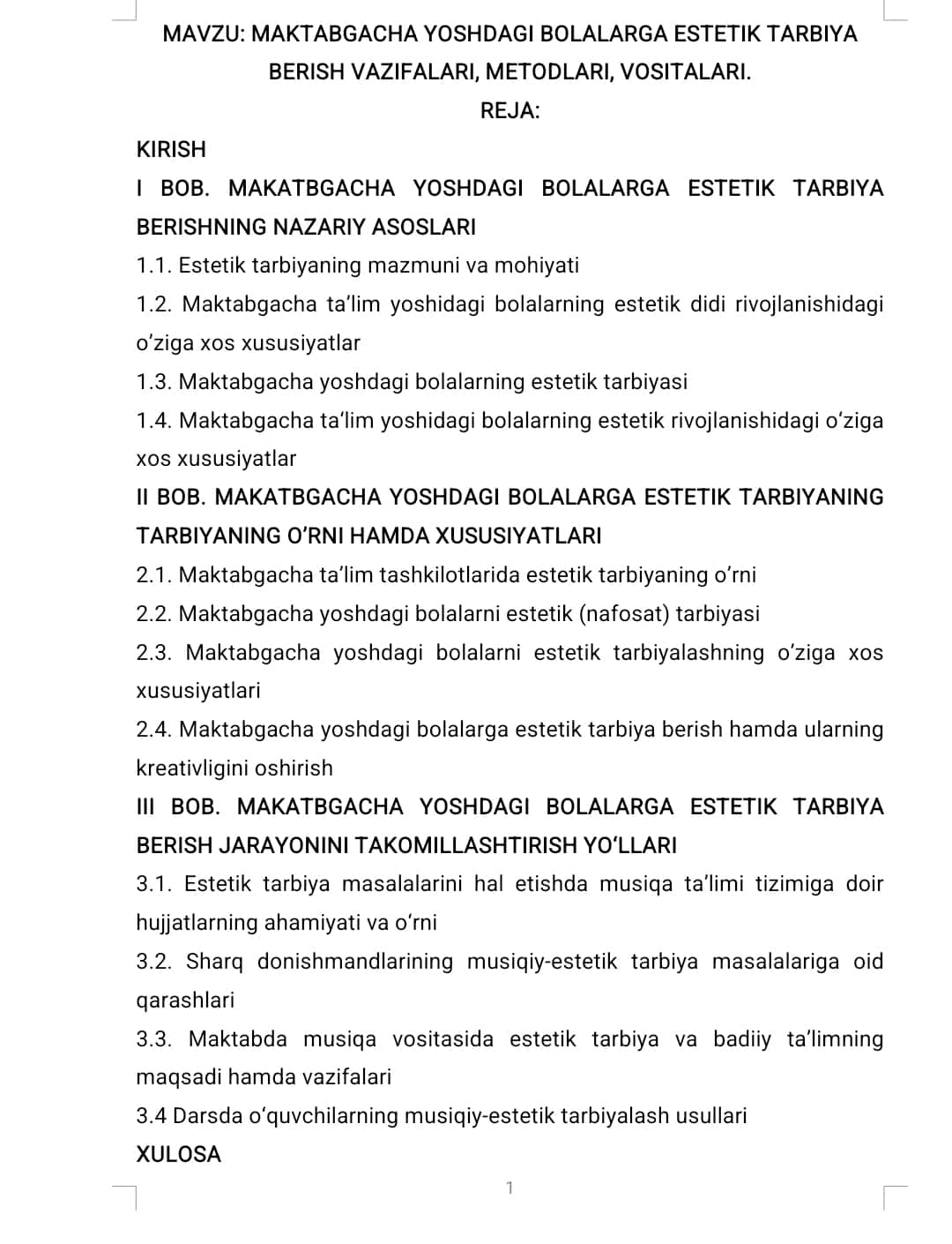 Maktabgacha yoshdagi bolalarga estetik tarbiya berish vazifalari, metodlari, vositalari