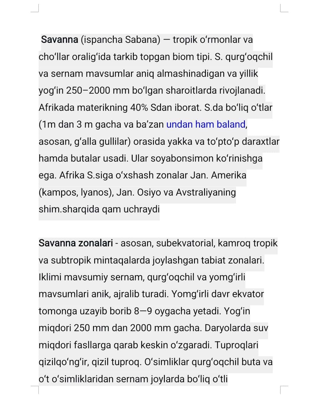 Savanna va siyrak o‘rmonlar hamda dag‘al bargli doimiy yashil barigli o‘rmonlar tuproqlari