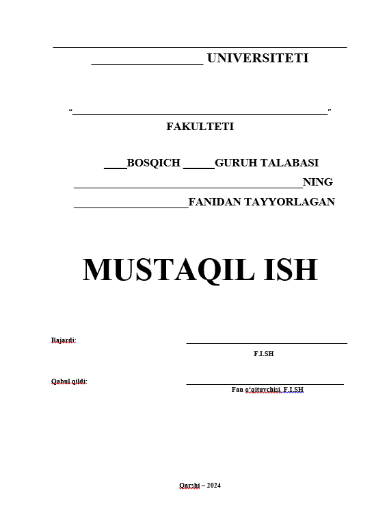 Mustaqil ish ustiga YUZ SHABLON