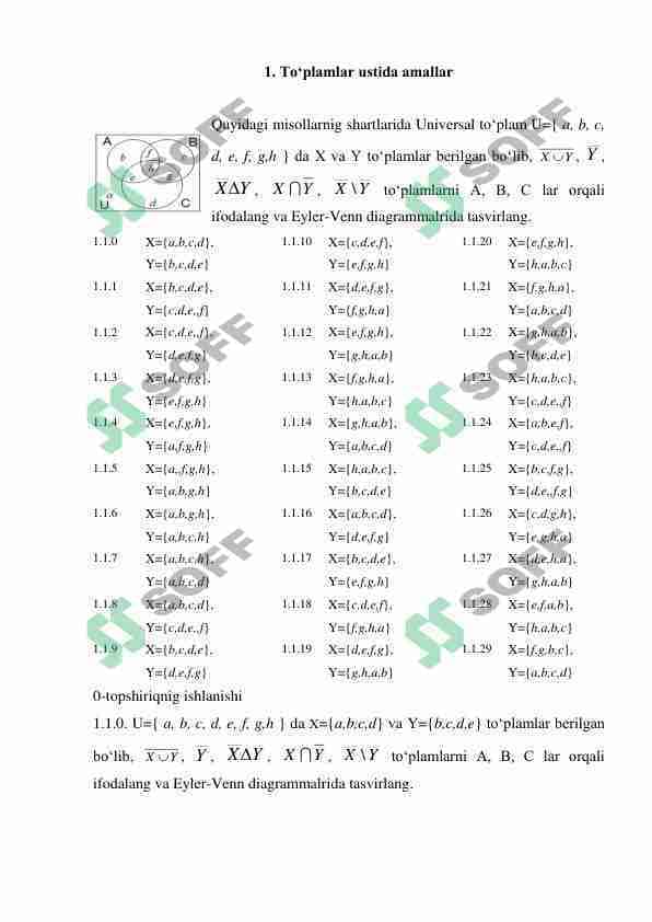 To‘plamlar ustida amallar