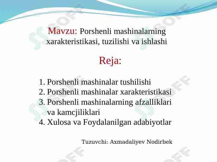 Porshenli mashinalar harakteristikasi
