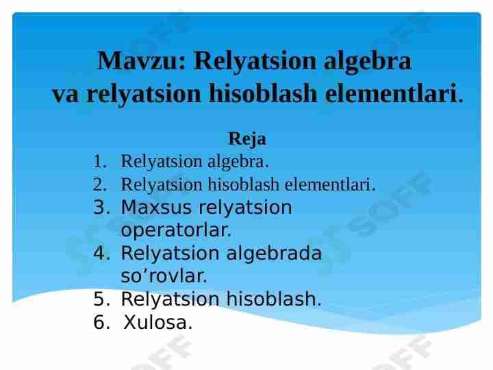 Relyatsion algebra
