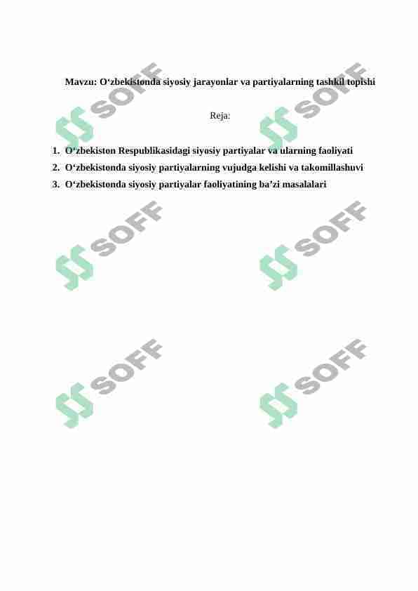 Òzbekistonda siyosiy jarayonlar va siyosiy partiyalar