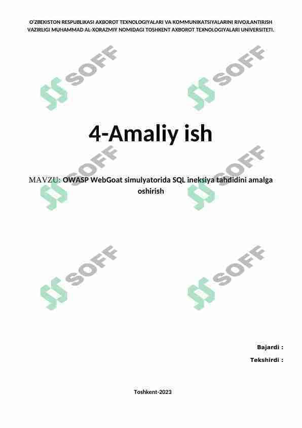 OWASP WebGoat simulyatorida SQL ineksiya tahdidini amalga oshirish