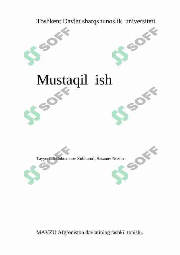 Afg'oniston davlatining tashkil topishi