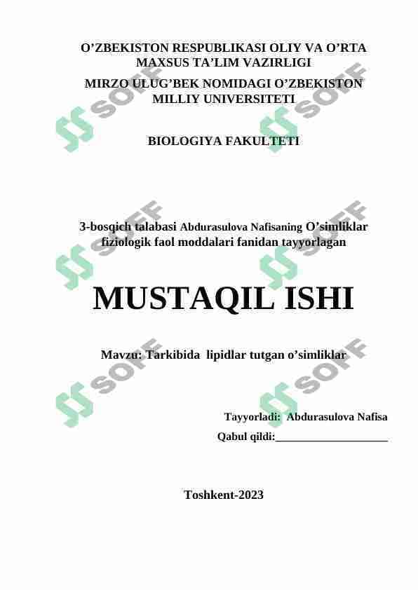 Tarkibida  lipidlar tutgan o’simliklar