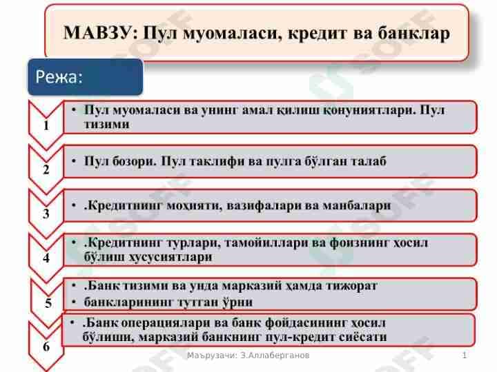 Pul muomalasi, kredit va banklar