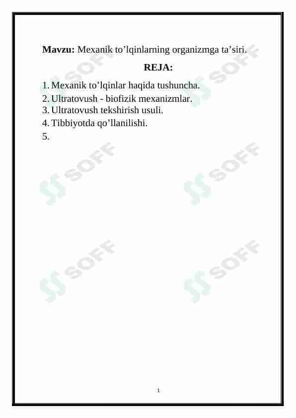 Mexanik to’lqinlarning organizmga ta’siri.