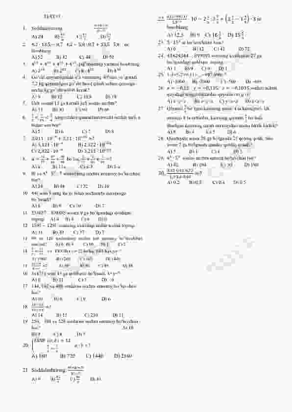 Matematika fanidan testlar 3