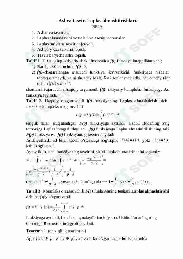 Laplas almashtirishlari