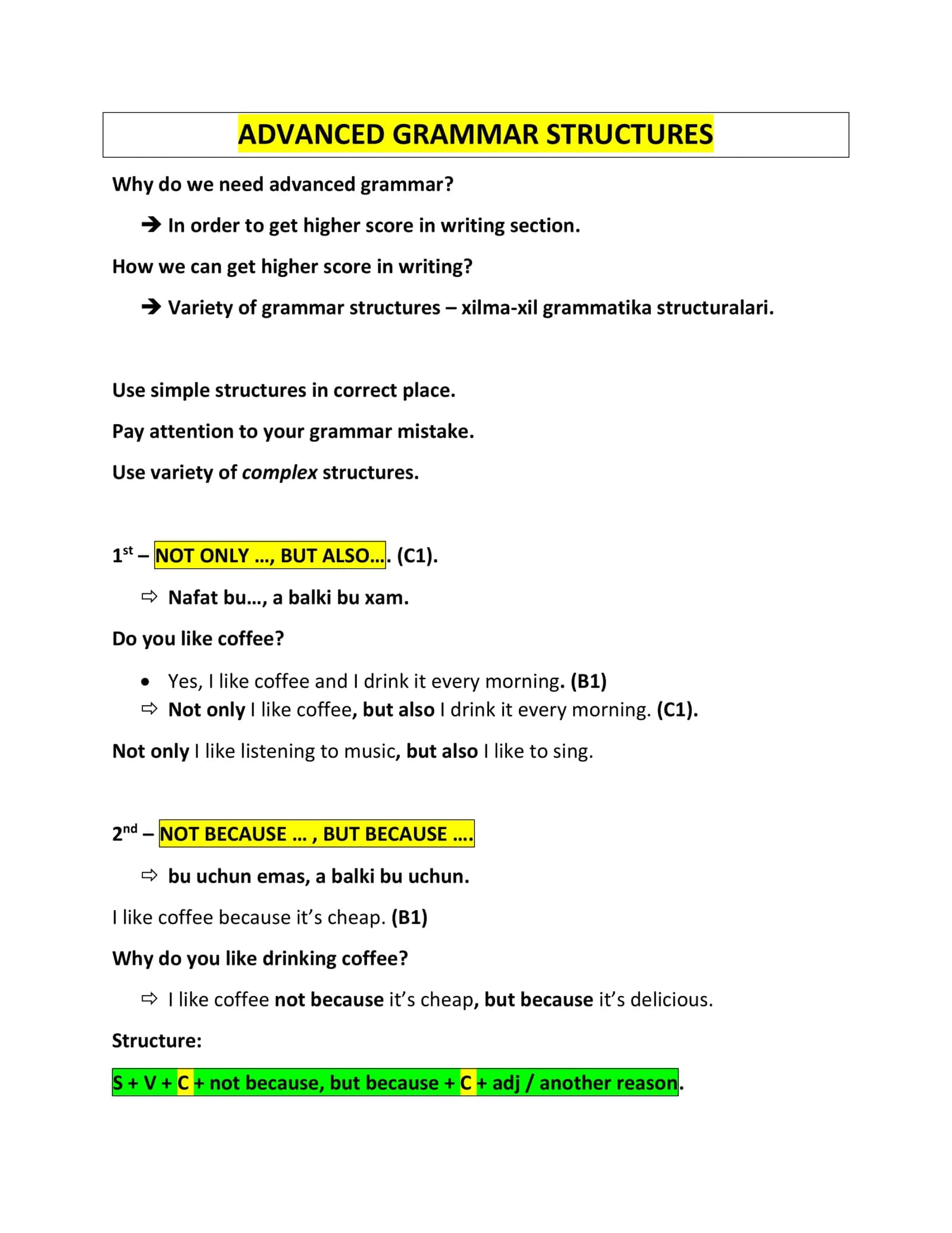 ADVANCED GRAMMAR STRUCTURES