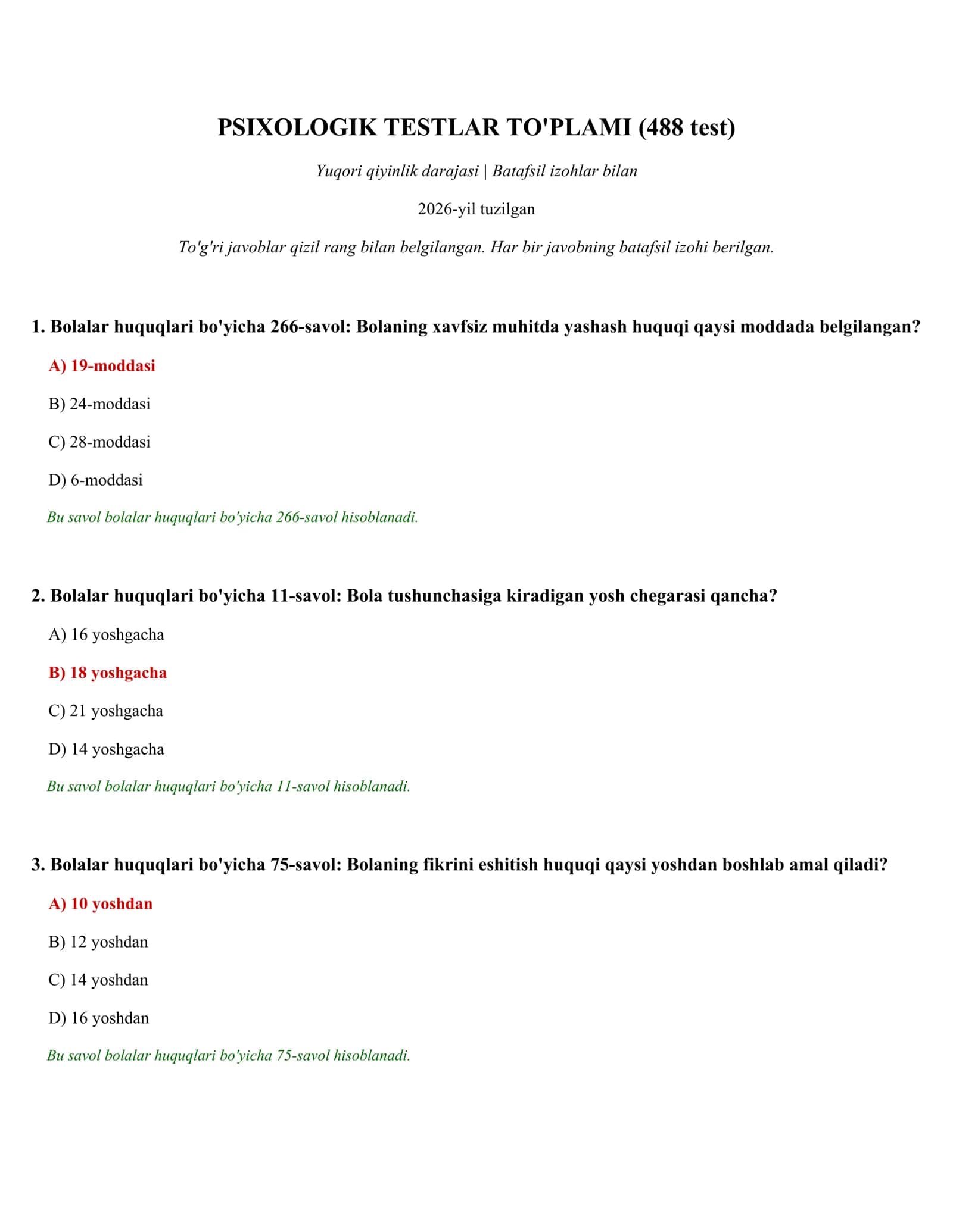 PSIXOLOGIK TESTLAR TO'PLAMI (488 test)