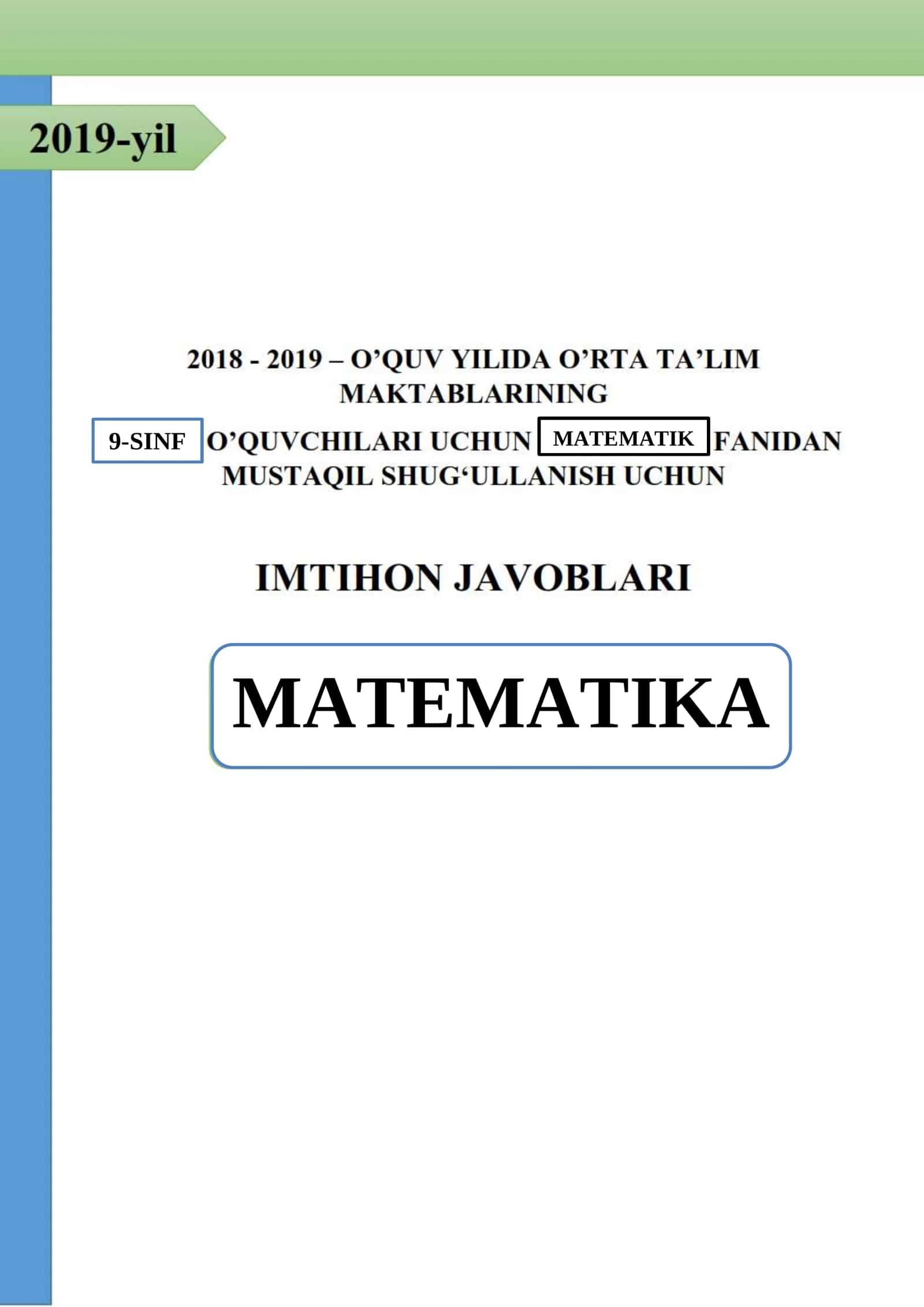 MATEMATIKA 9-SINF MATEMATIK 9- SINFLAR UCHUN IMTIHON JAVOBLARI
