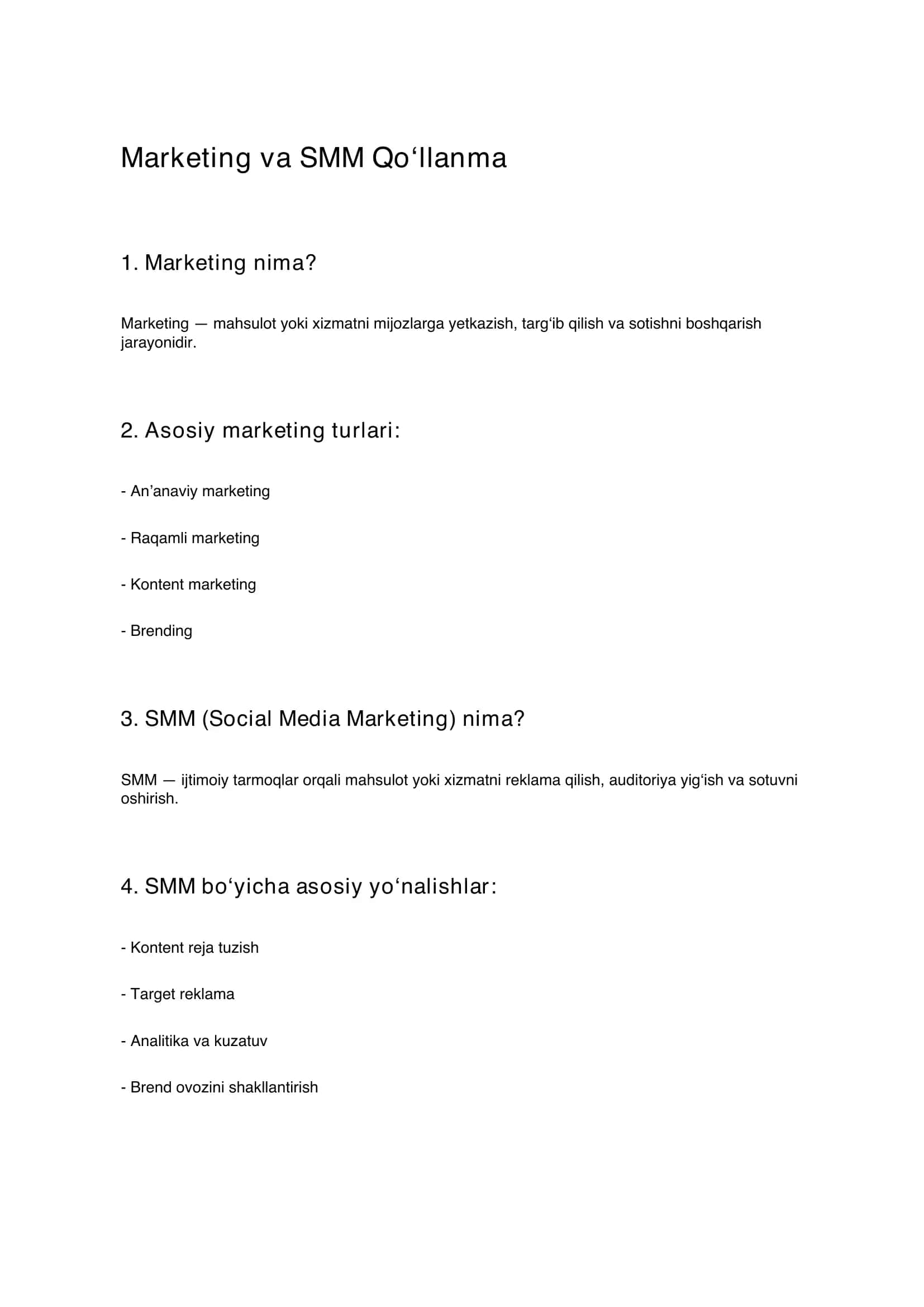 Marketing va SMM Qo‘llanma