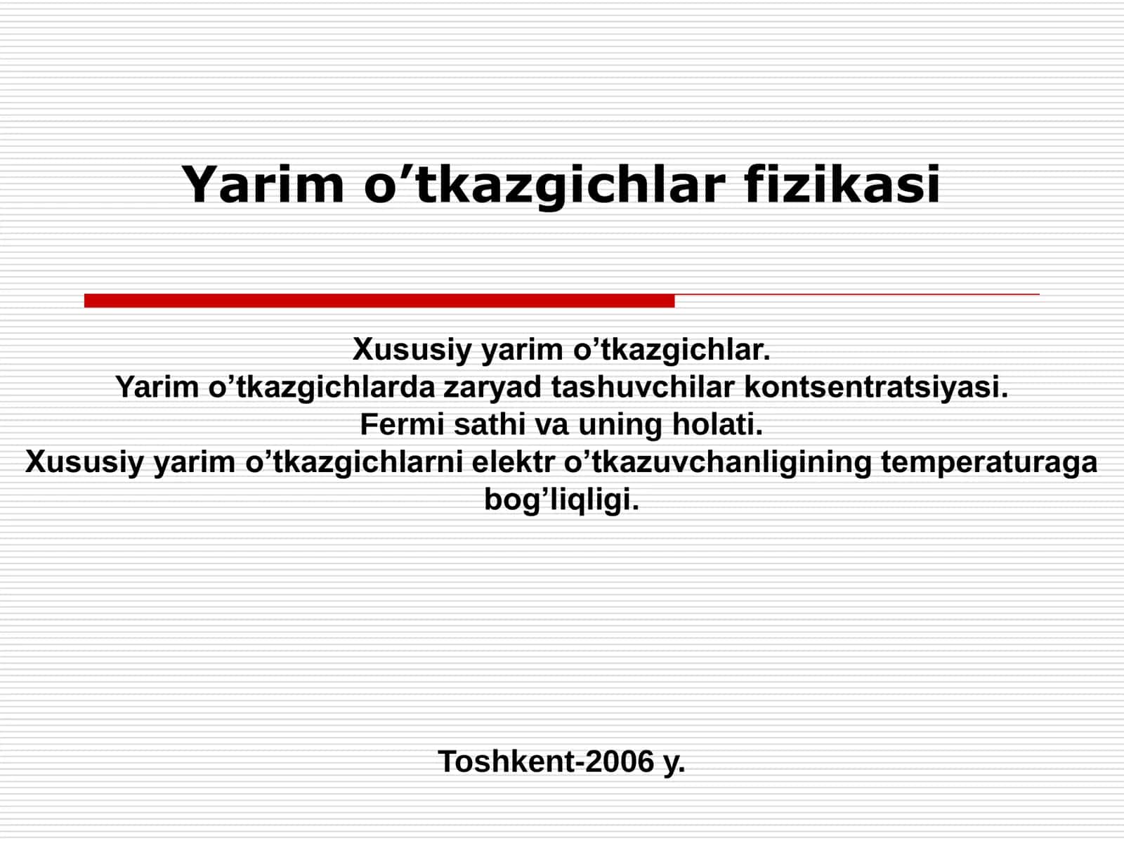 Yarim o’tkazgichlar fizikasi