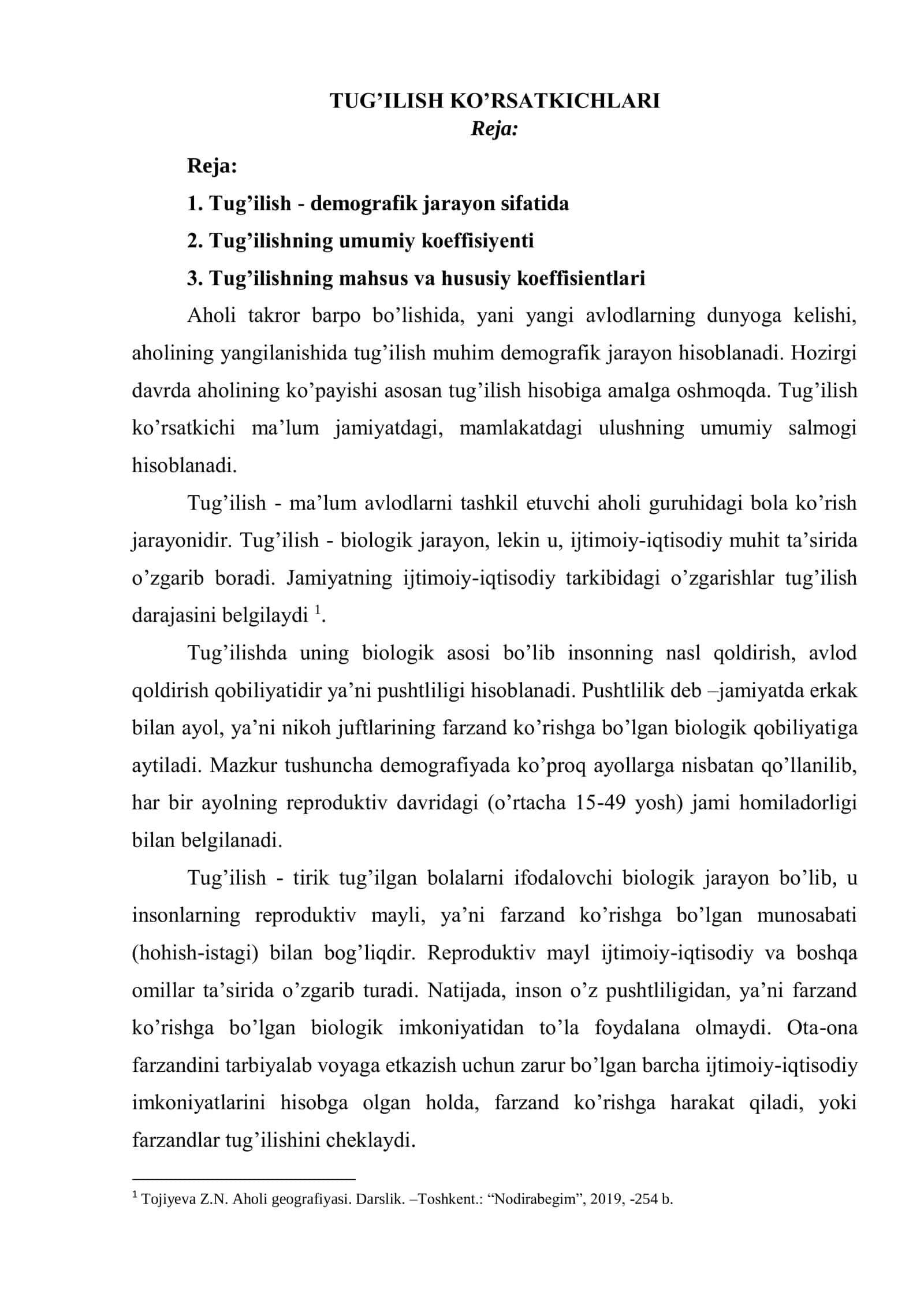 TUG’ILISH KO’RSATKICHLARI
