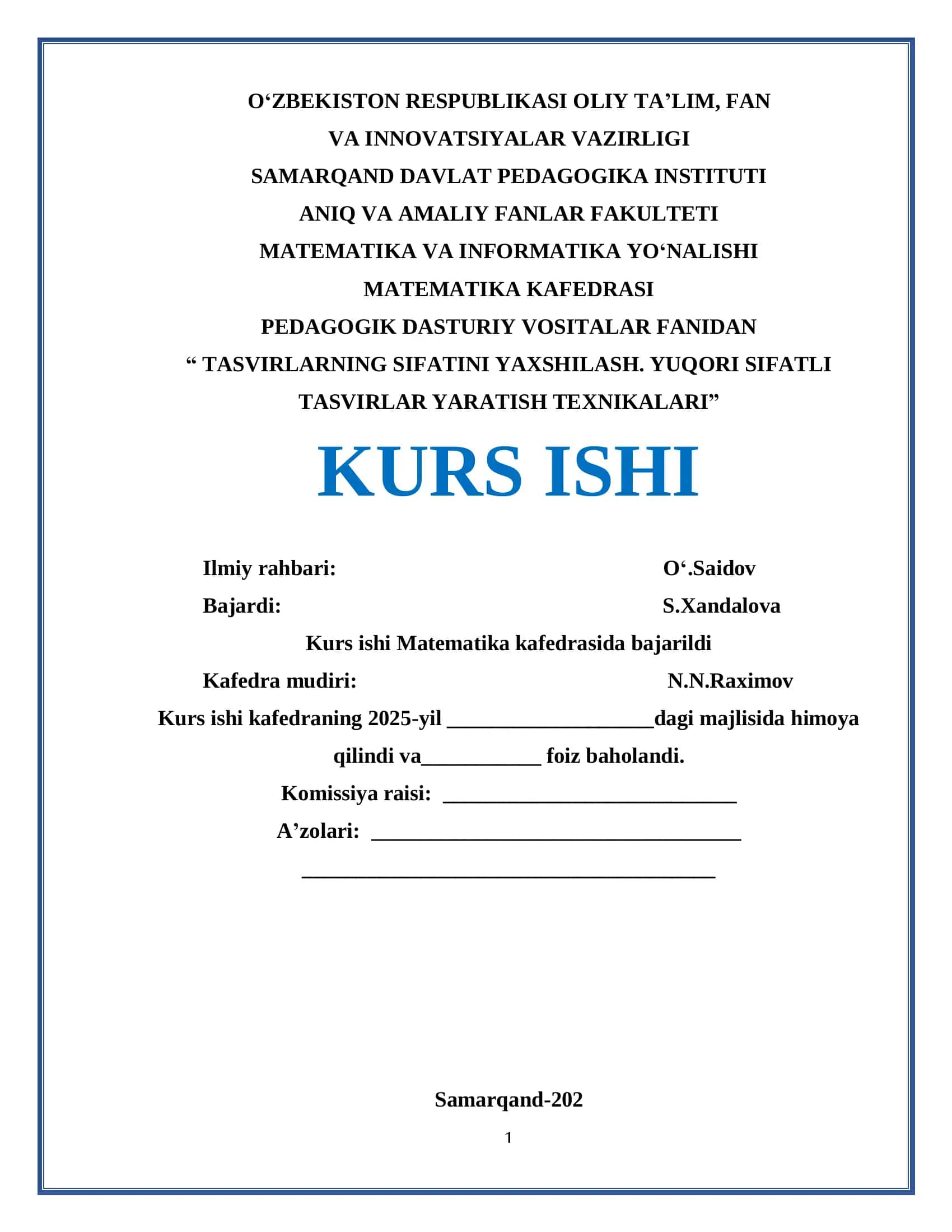 TASVIRLARNING SIFATINI YAXSHILASH. YUQORI SIFATLI TASVIRLAR YARATISH TEXNIKALARI