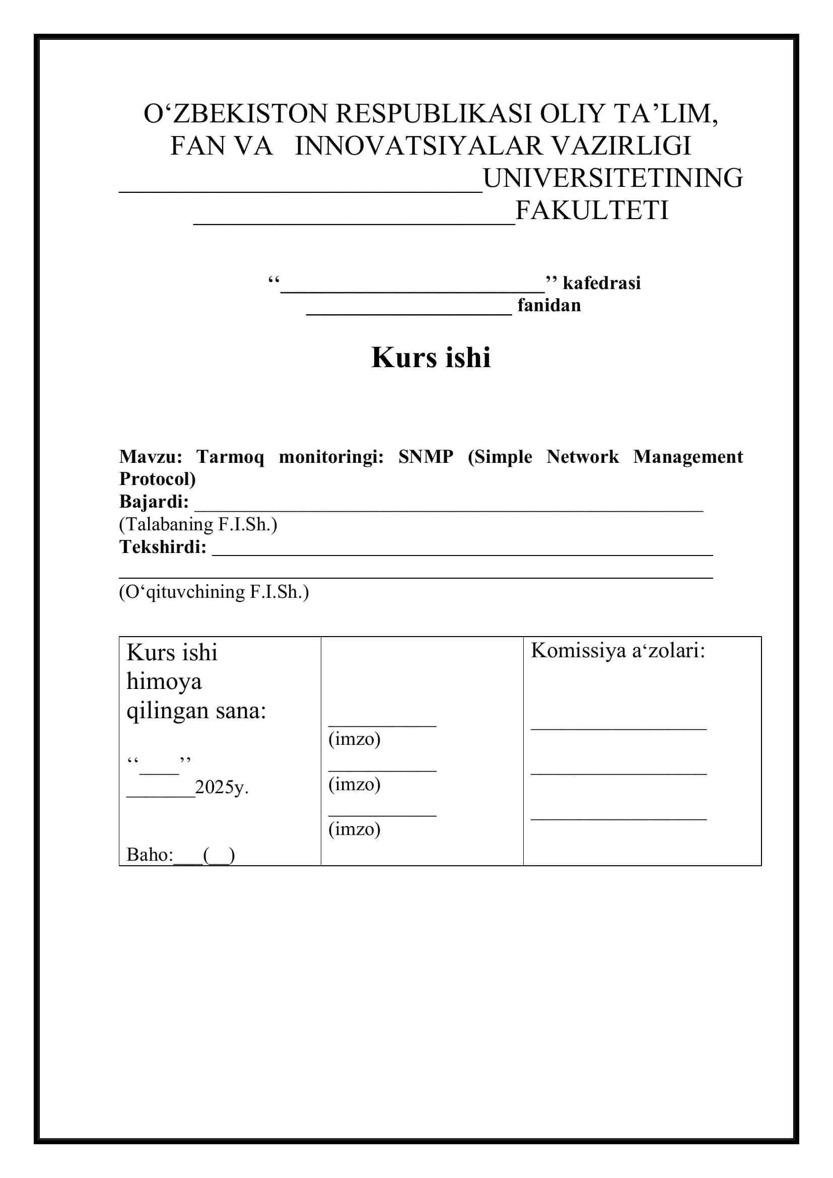 Tarmoq monitoringi: SNMP (Simple Network Management Protocol)