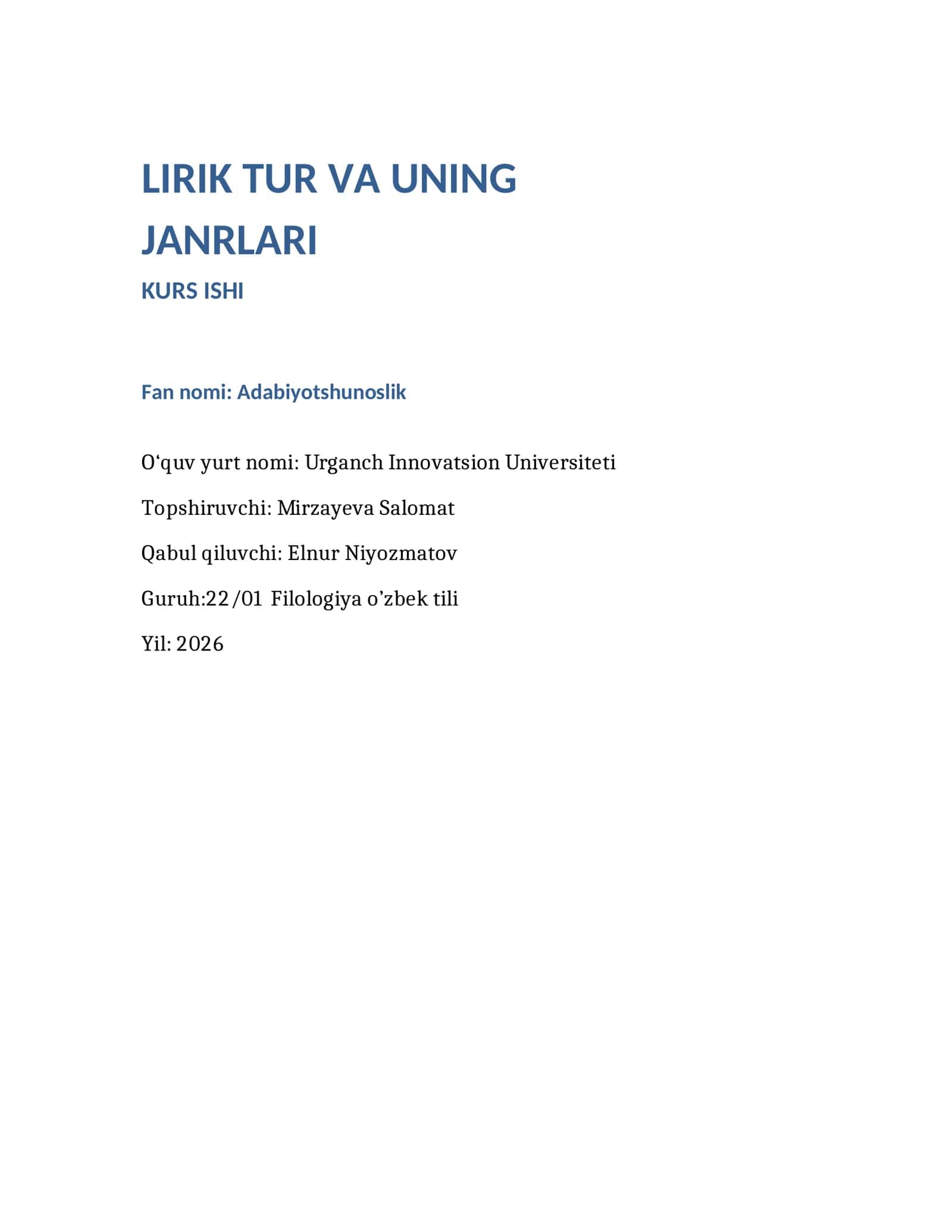 Lirik Tur va uning Janrlari