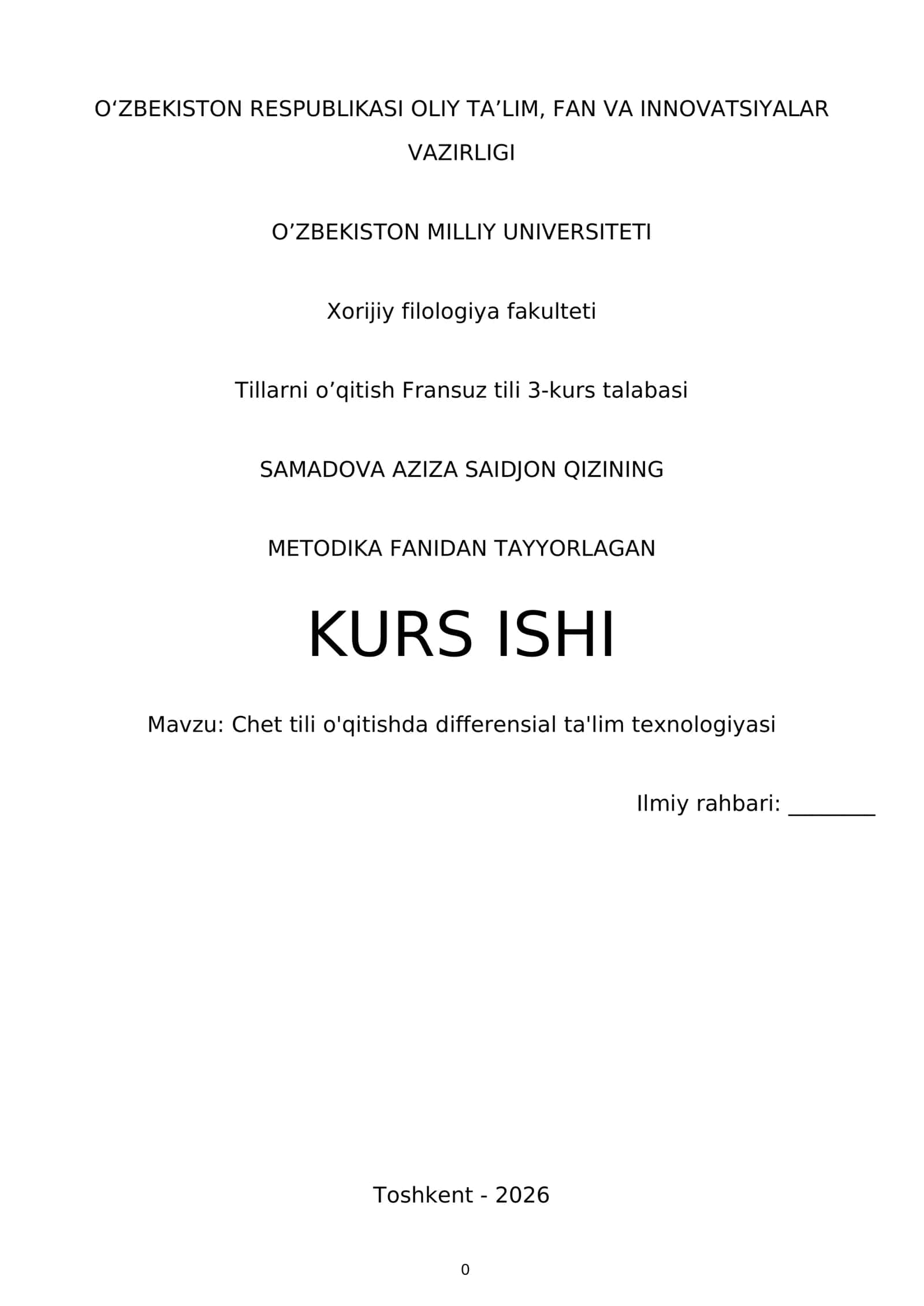 Chet tili o'qitishda differensial ta'lim texnologiyasi