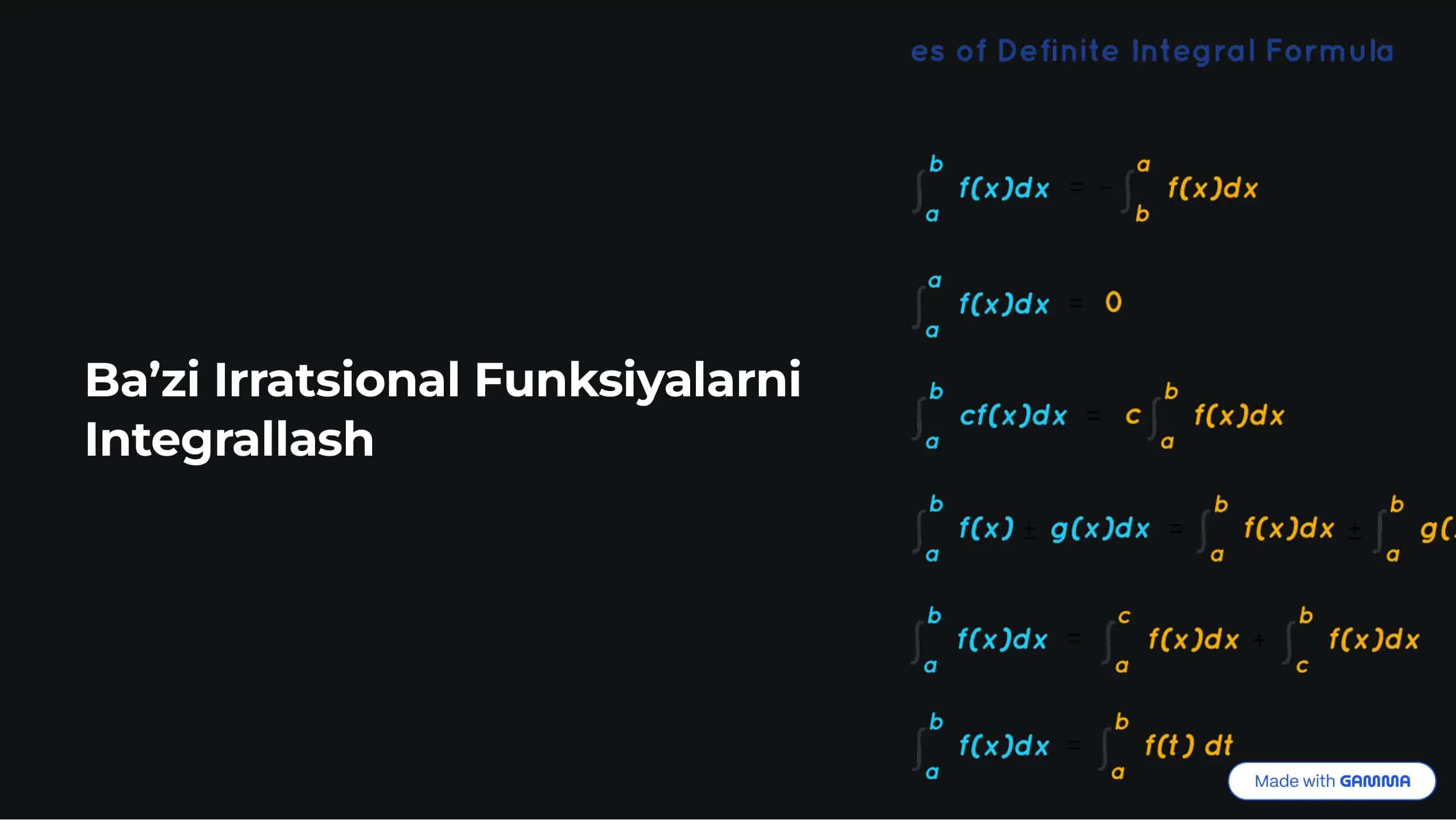 Integrallash Asoslari va Irratsional Funksiyalar