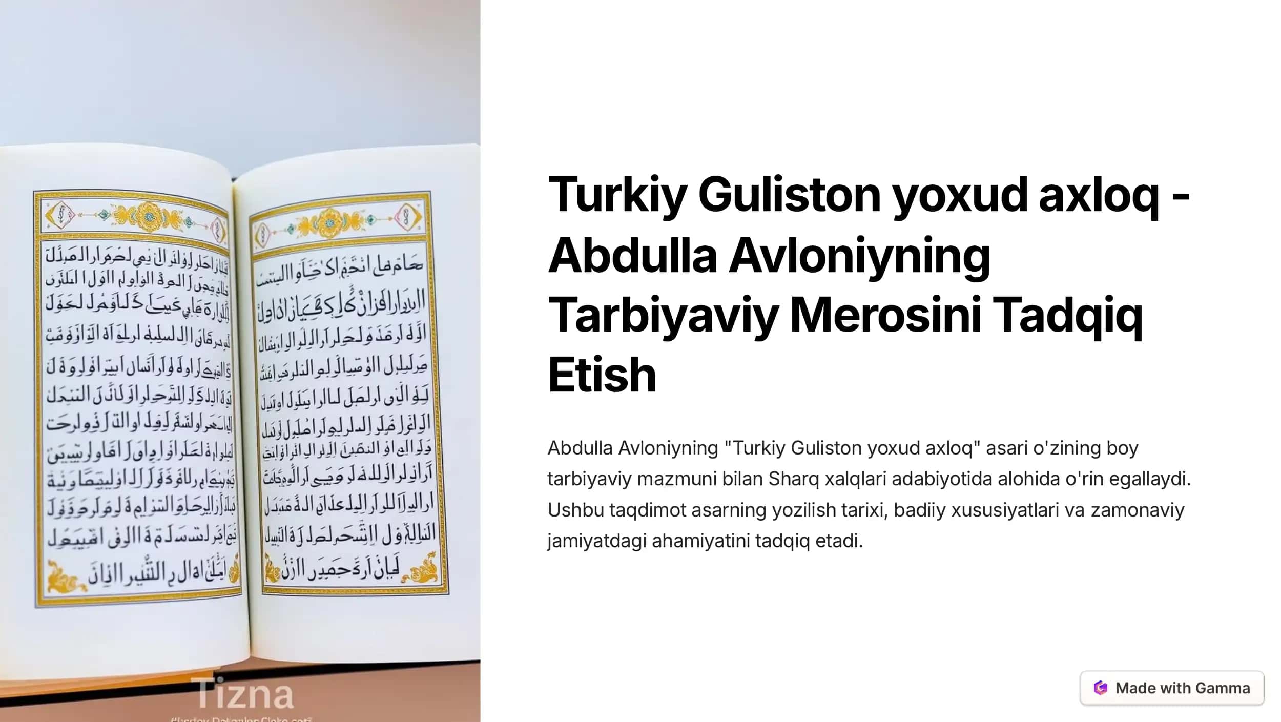 Turkiy Guliston yoxud axloq