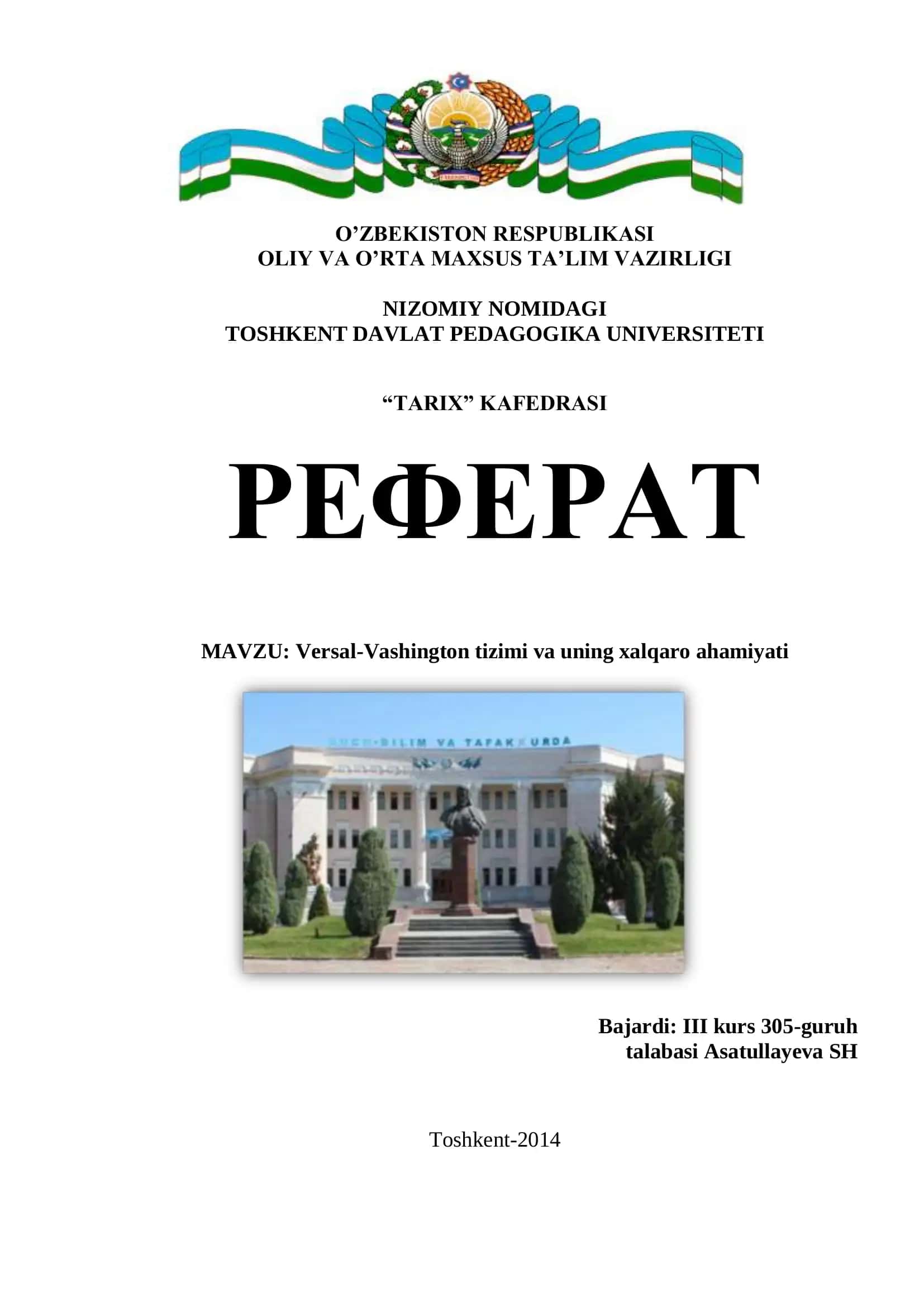 Versal-Vashington tizimi va uning xalqaro ahamiyati