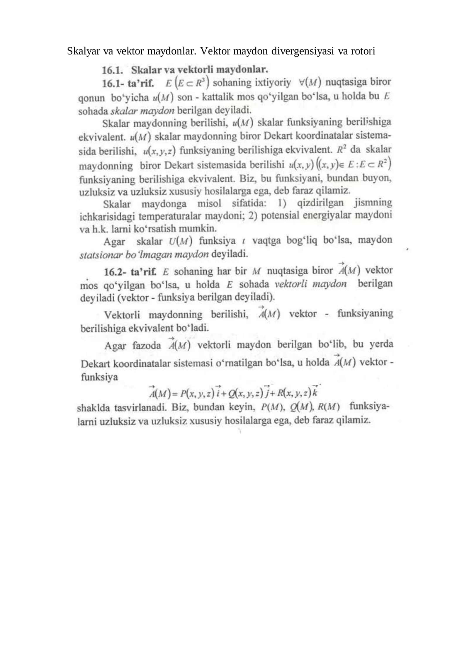Vektor maydonlar