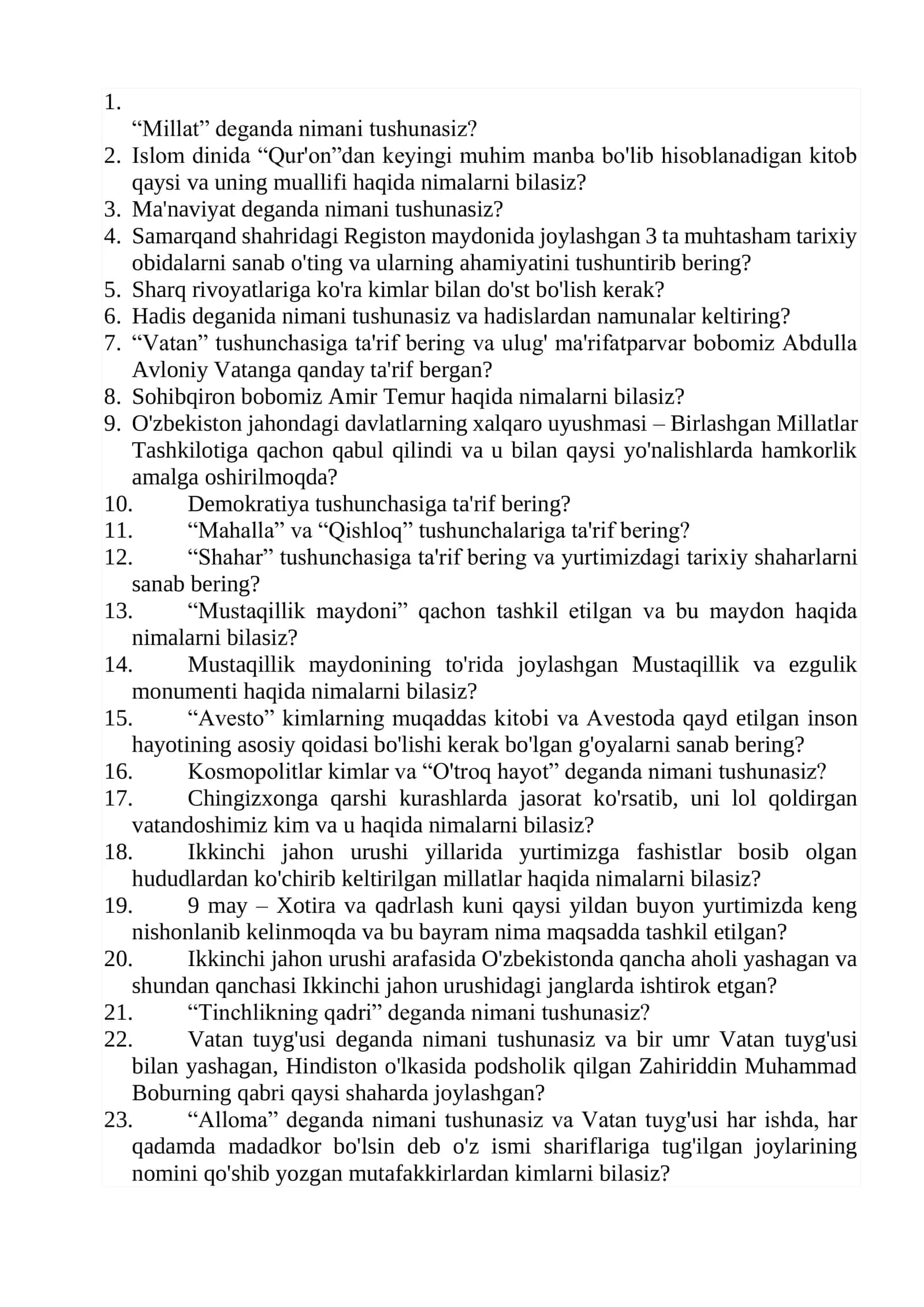 Ichki ishlarga kiruvchilar uchun test savollar to'plami