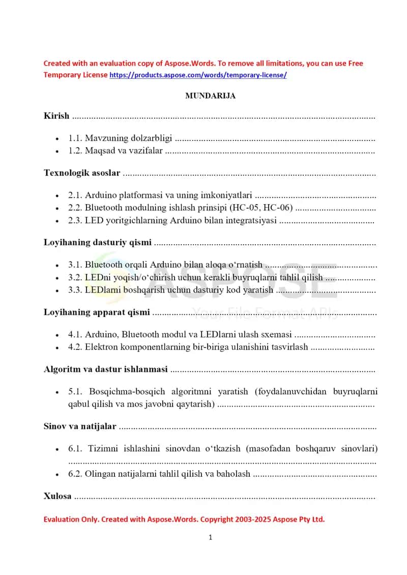 Arduino va Bluetooth texnologiyalaridan foydalangan holda uy chiroqlarini masofadan boshqarish tizimi