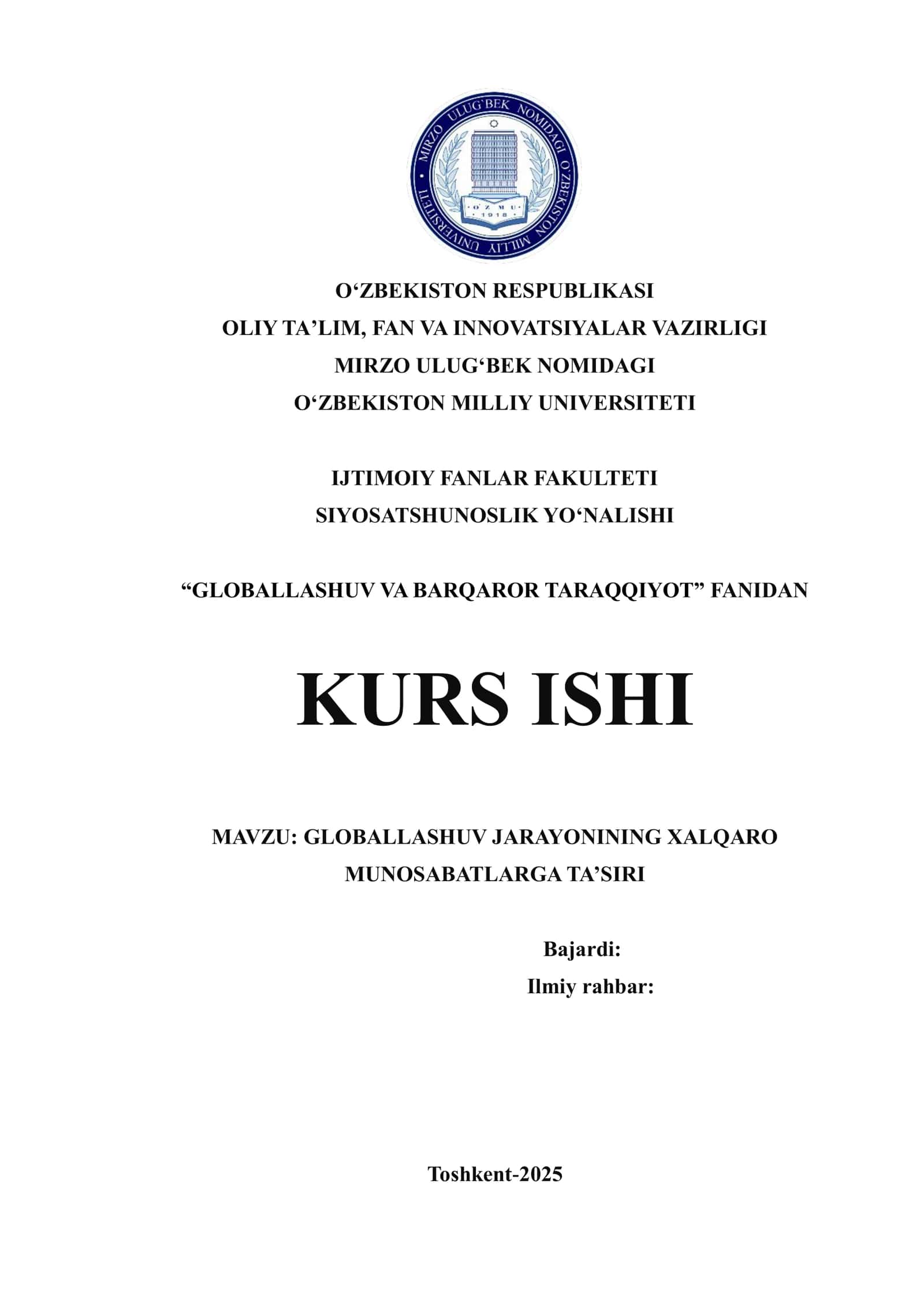Globallashuv jarayonining xalqaro munosabatlarga ta’siri