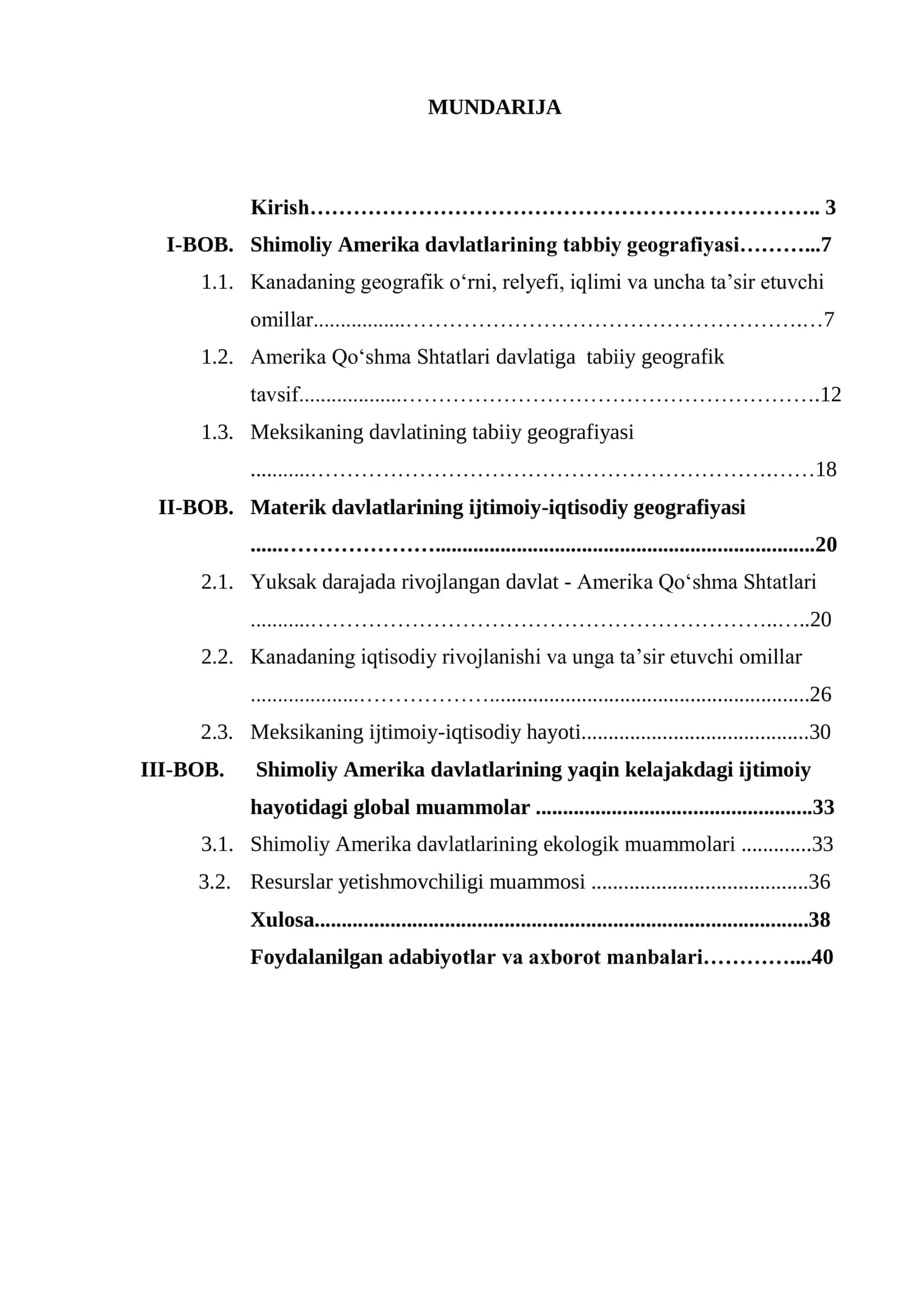 Shimoliy Amerika davlatlarining tabiiy va ijtimoiy-iqtisodiy geografiyasi