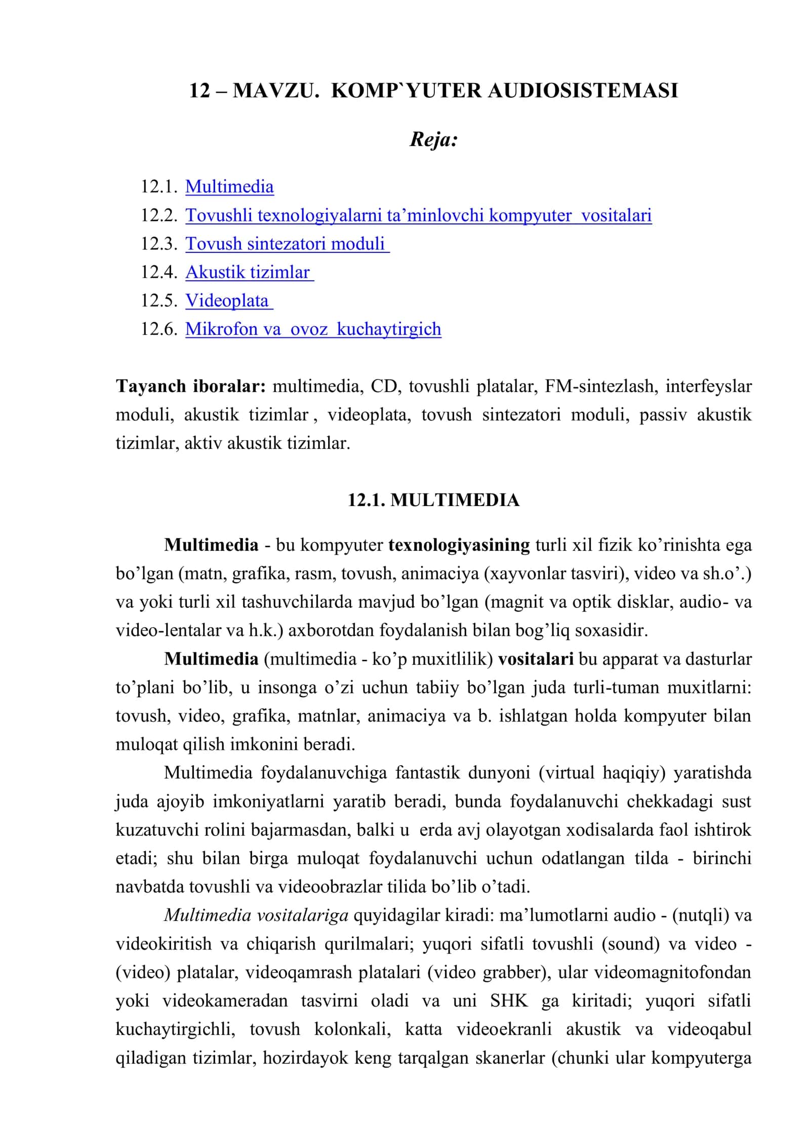 KOMP`YUTER AUDIOSISTEMASI