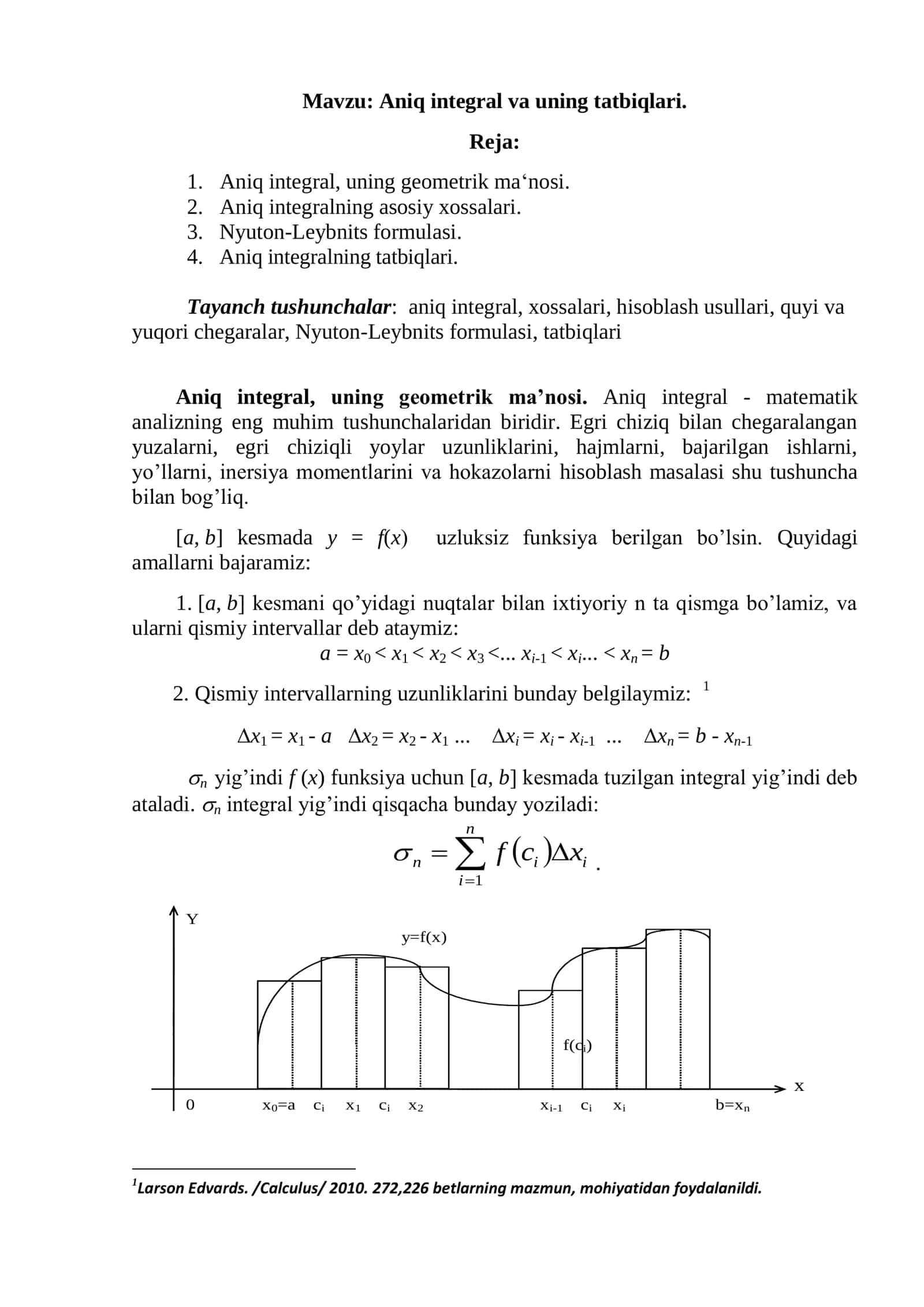 Mavzu: Aniq integral va uning tatbiqlari