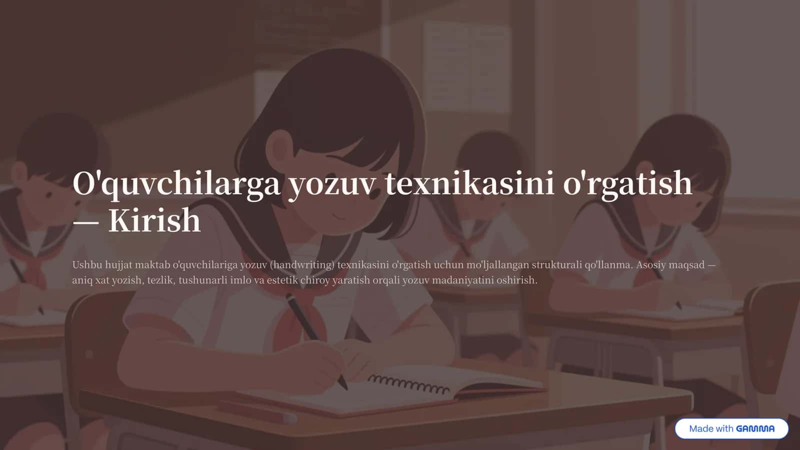 O'quvchilarga yozuv texnikasini o'rgatish