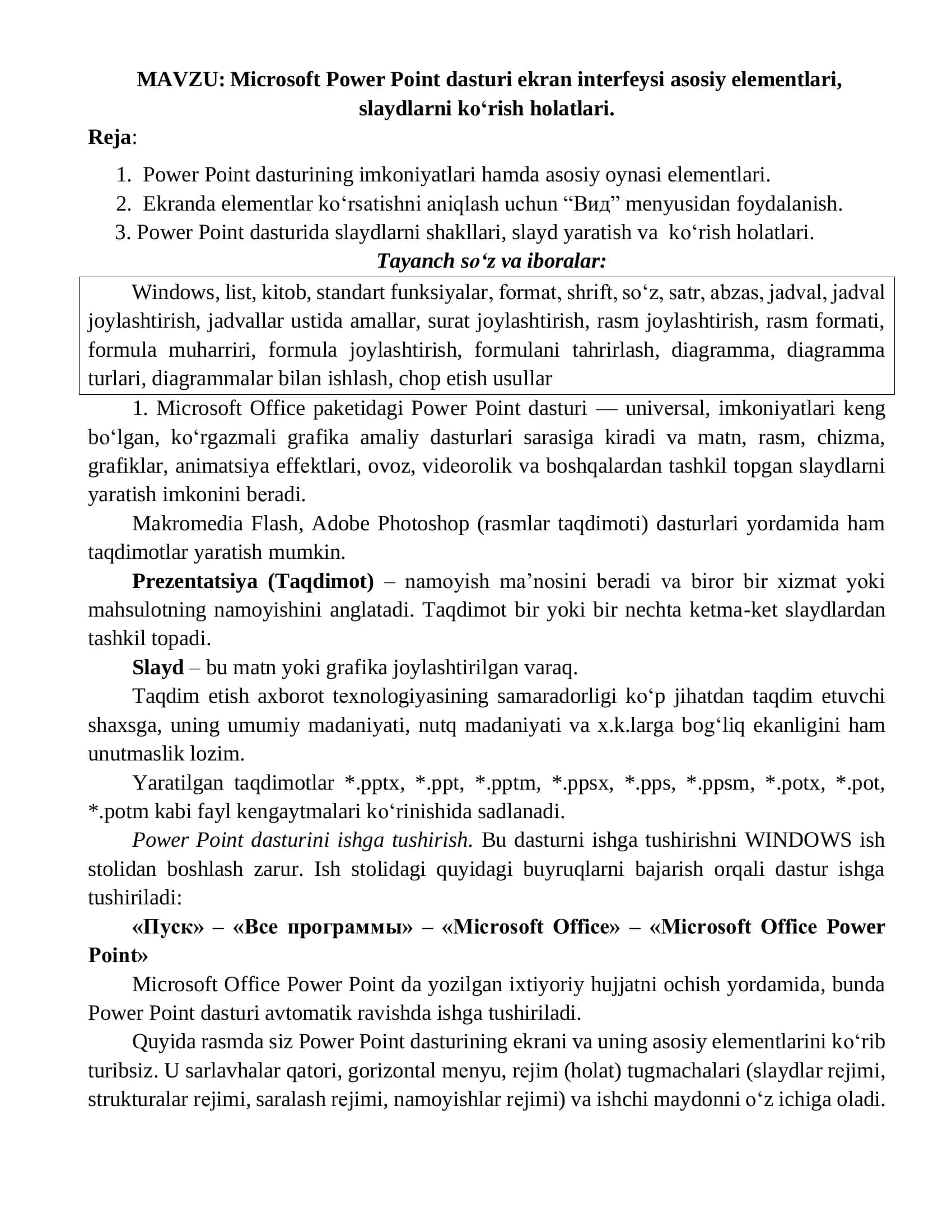 Microsoft Power Point dasturi