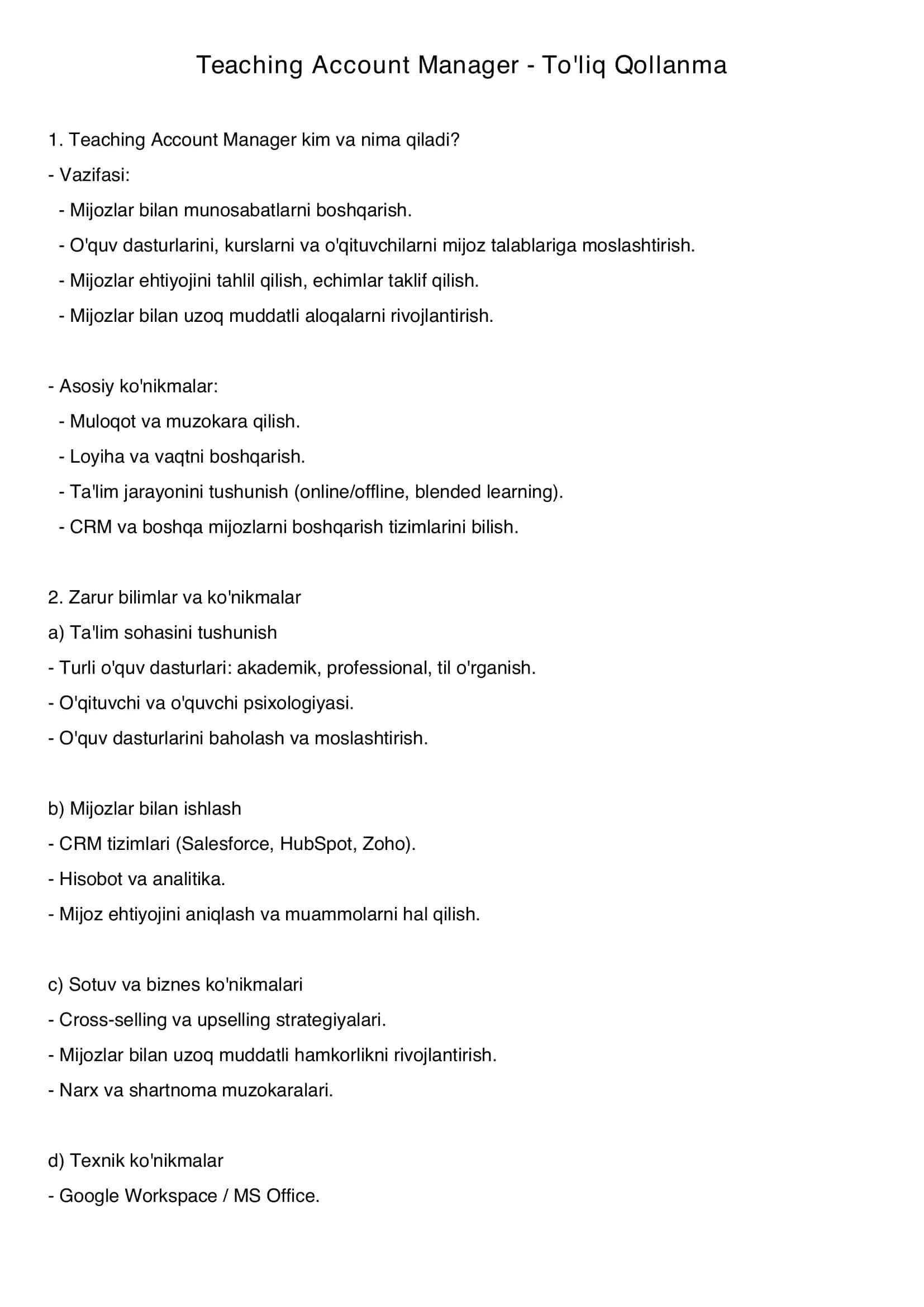 Teaching Account Manager - To'liq Qollanma