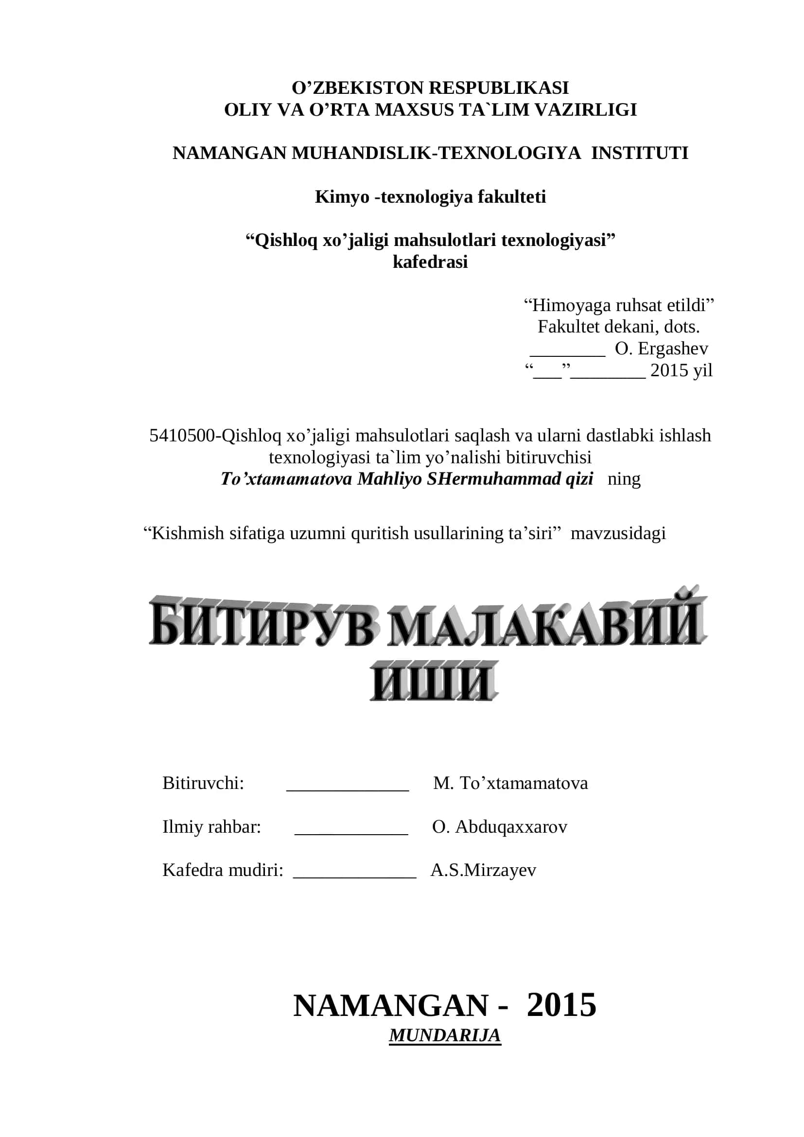 Kishmish sifatiga uzumni quritish usullarining ta’siri