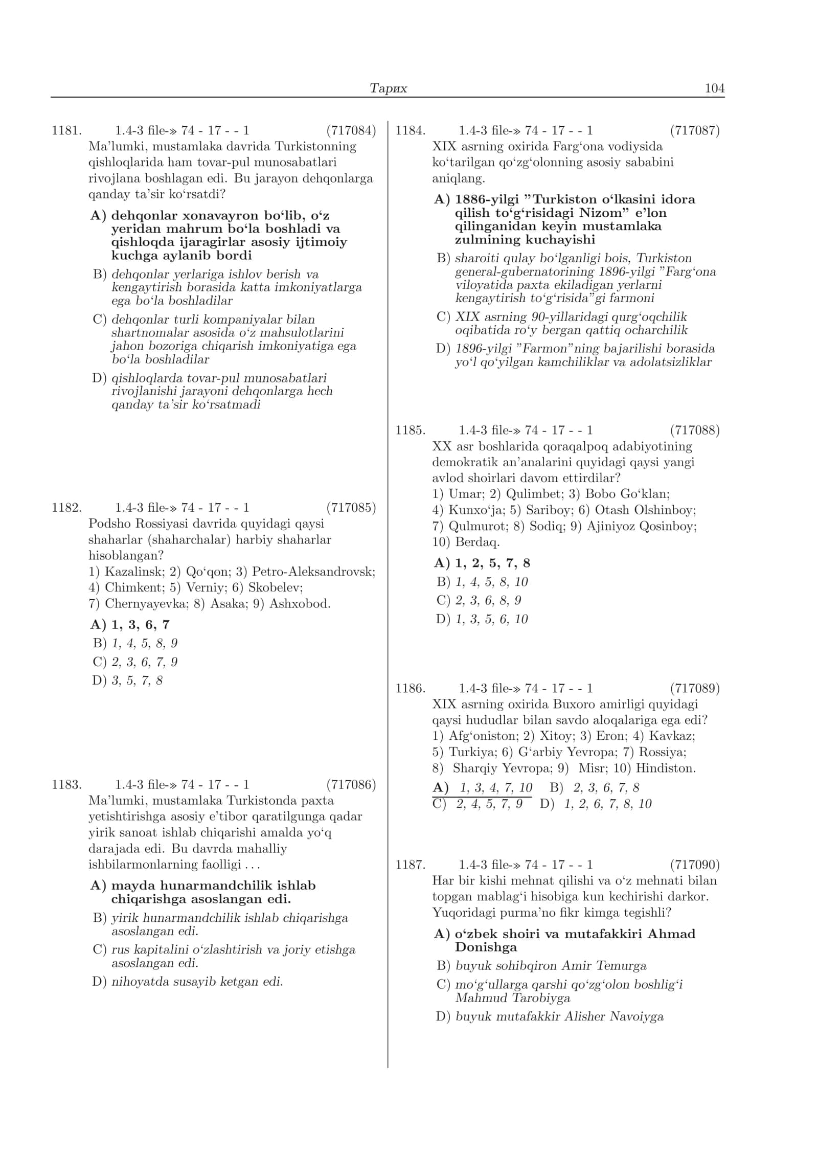 Ma’lumotlar bazasi test