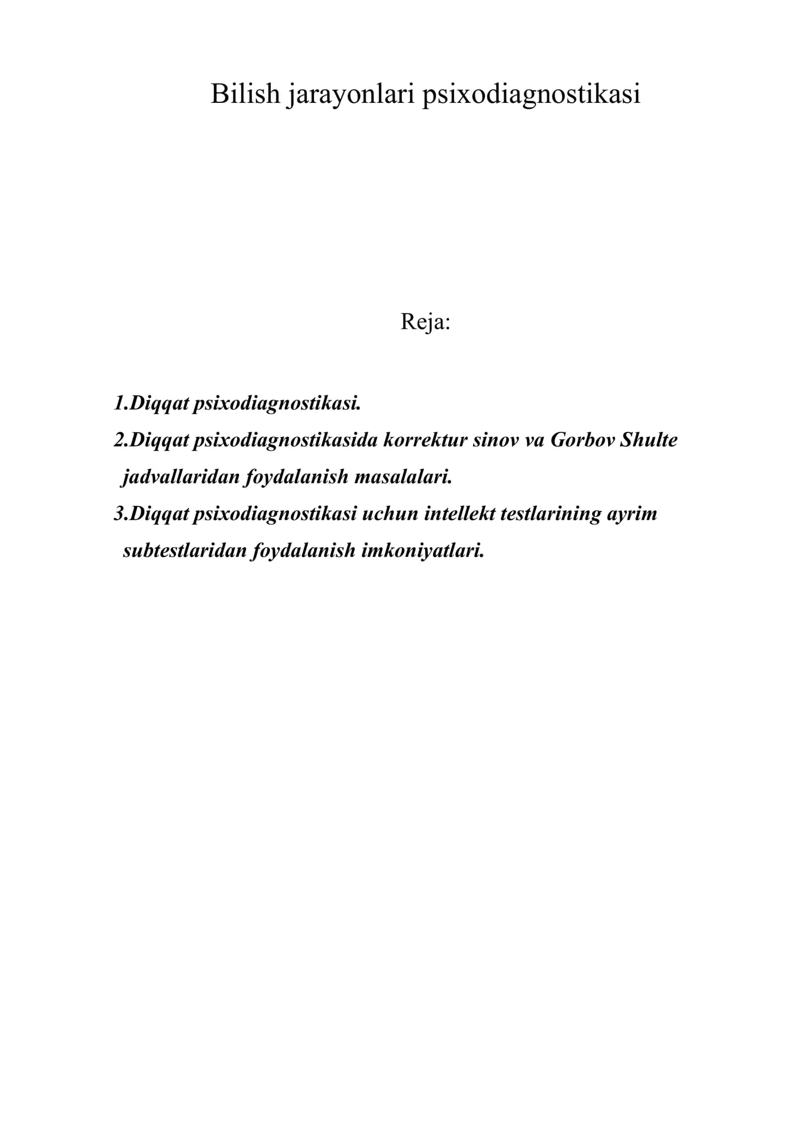 Bilish jarayonlari psixodiagnostikasi