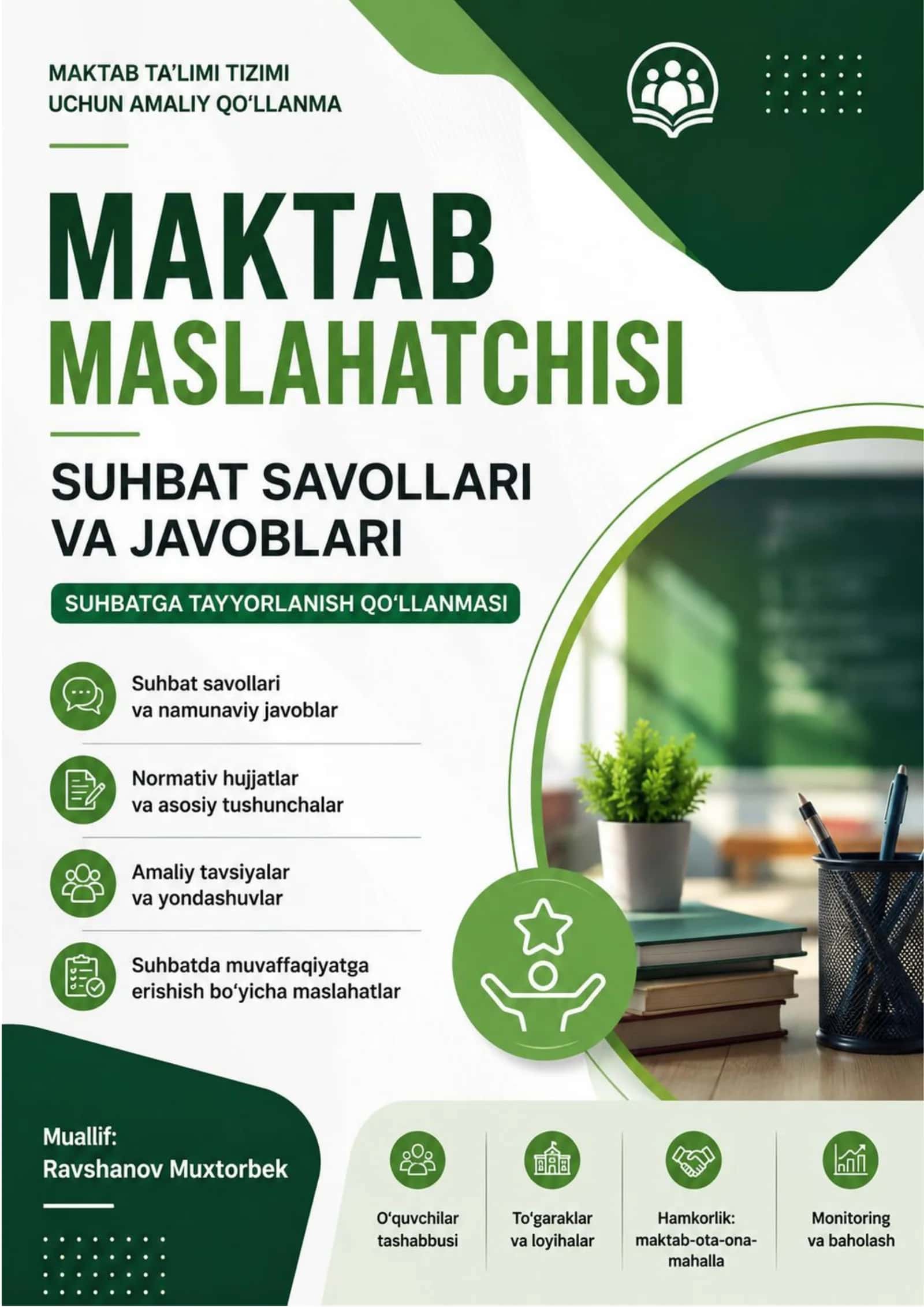 Maktab maslahatchisi suhbatga tushadigan 500 ta savollar javoblari bilan