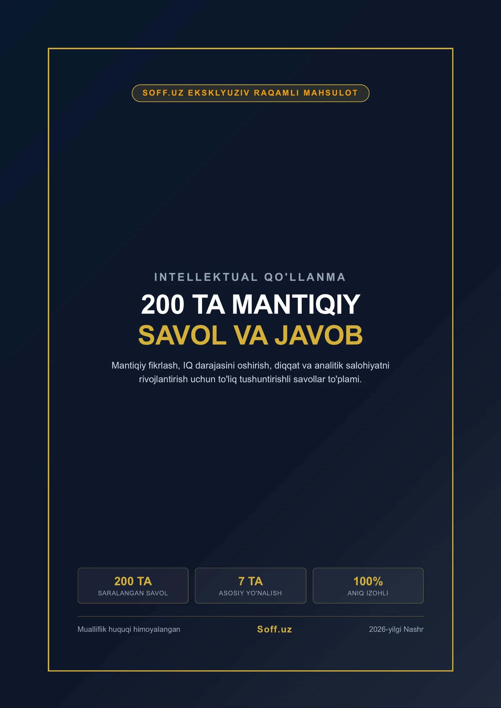 Mantiqiy savollar — 200+ test va javoblar (PDF)