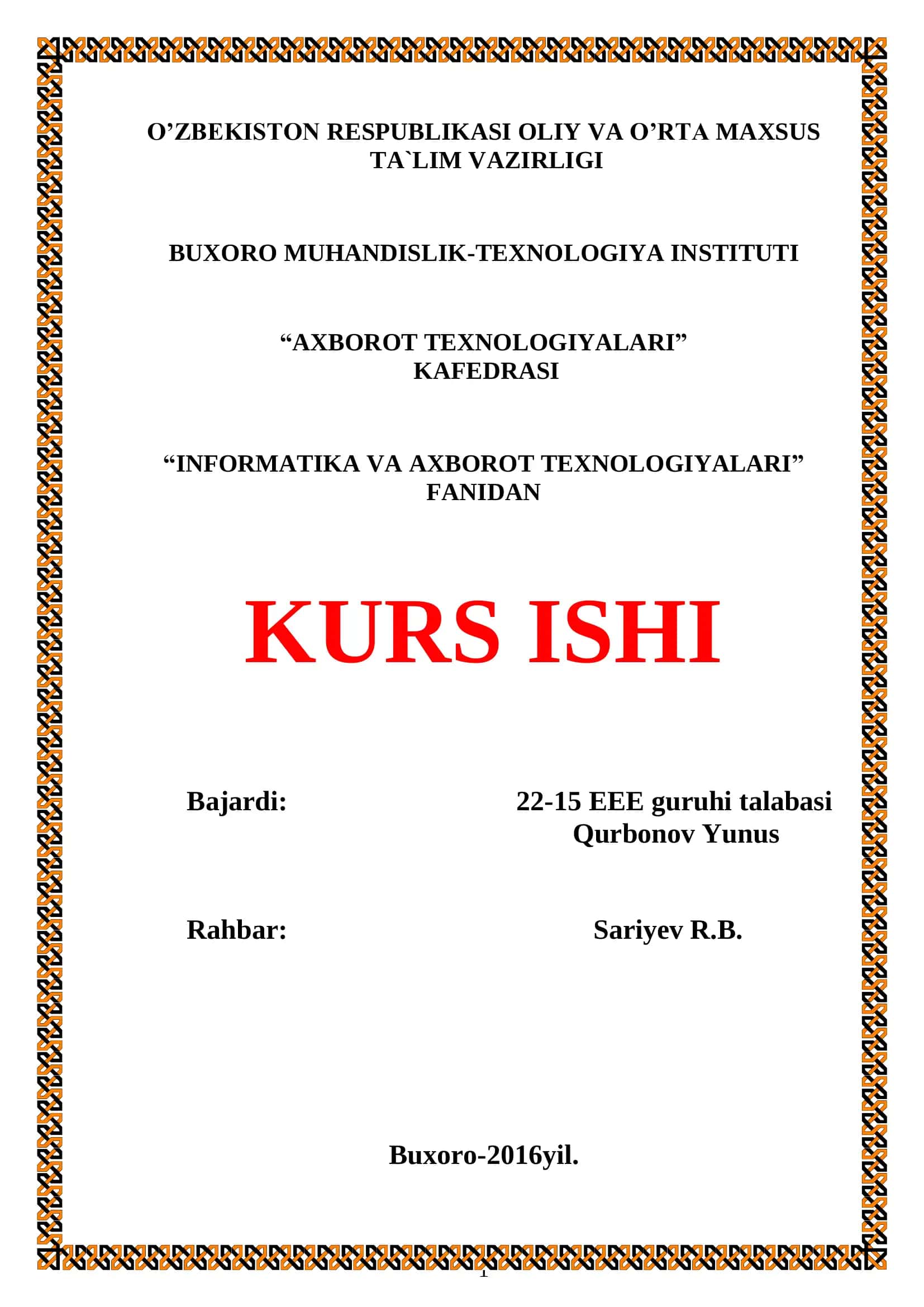 Informatika va Axborot Texnologiyalari
