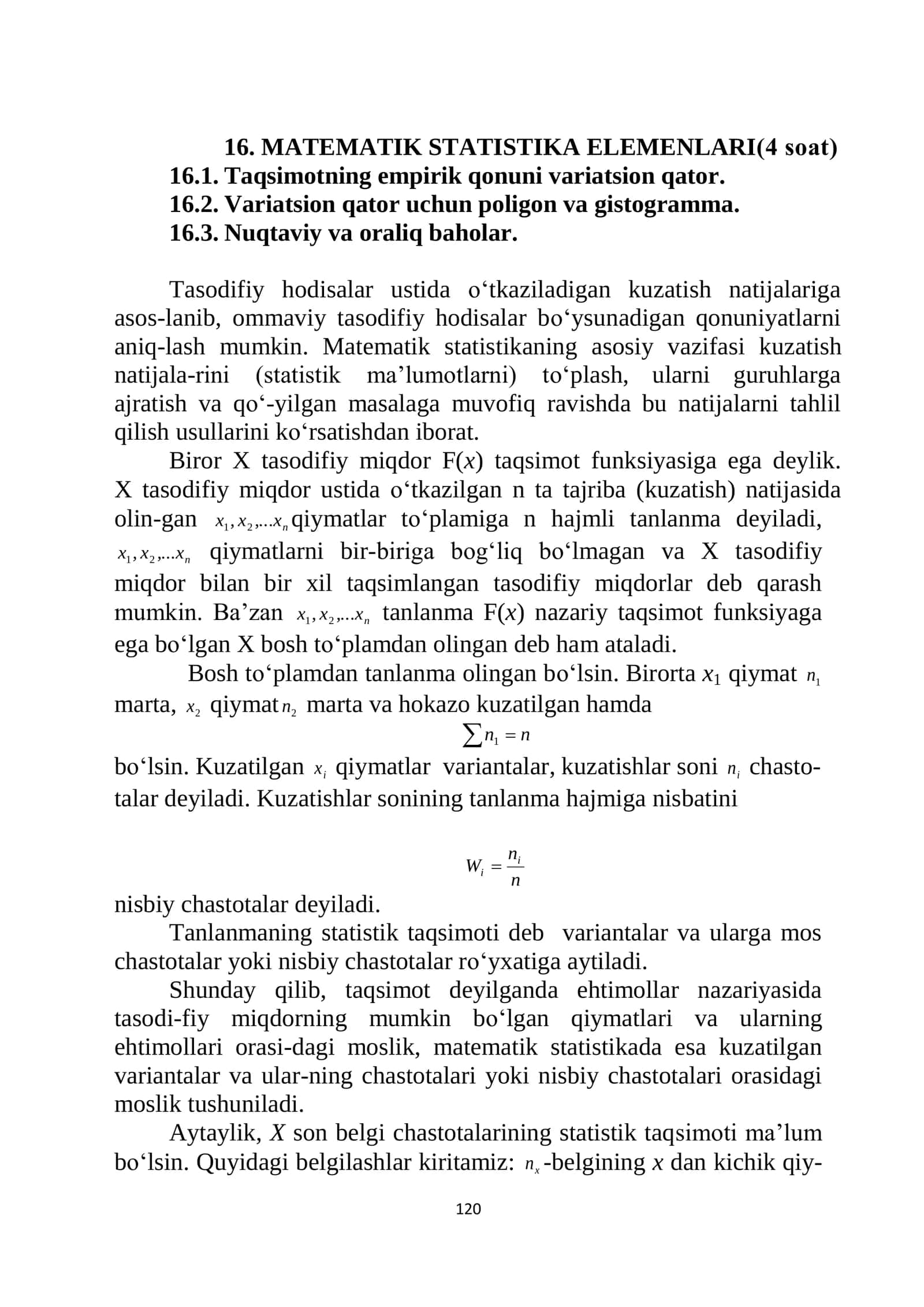 MATEMATIK STATISTIKA ELEMENLARI