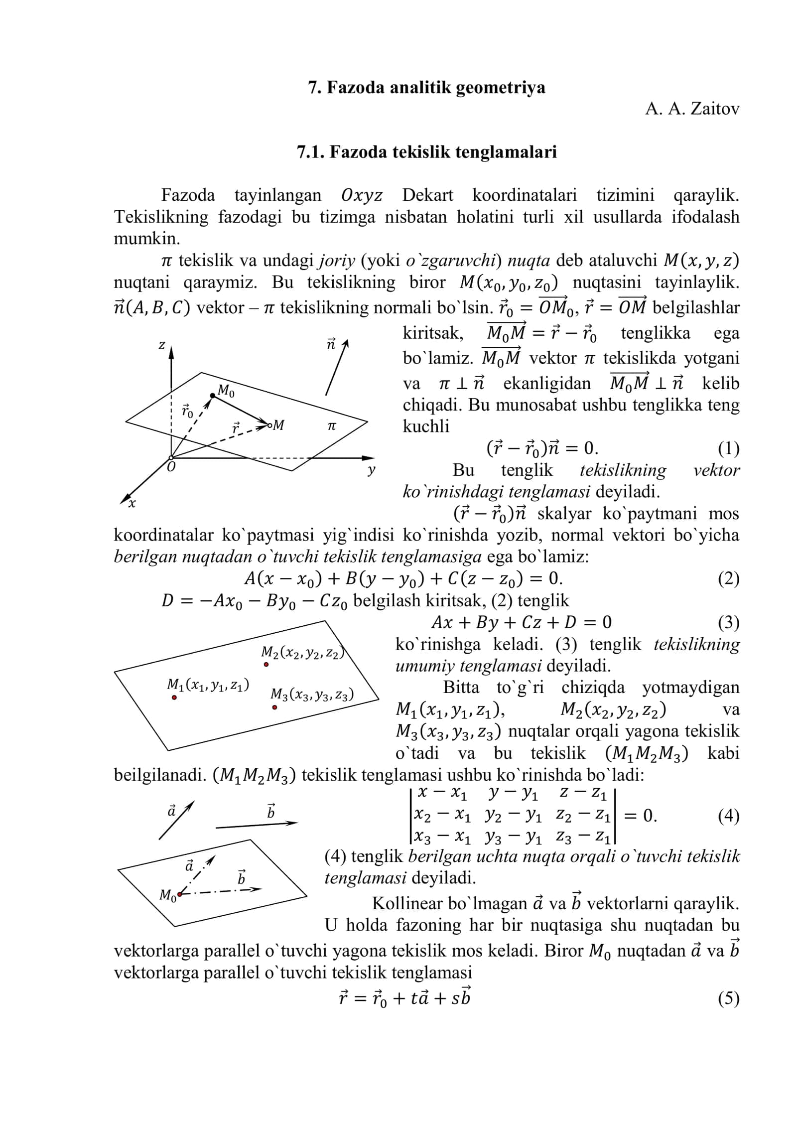 Fazoda analitik geometriya