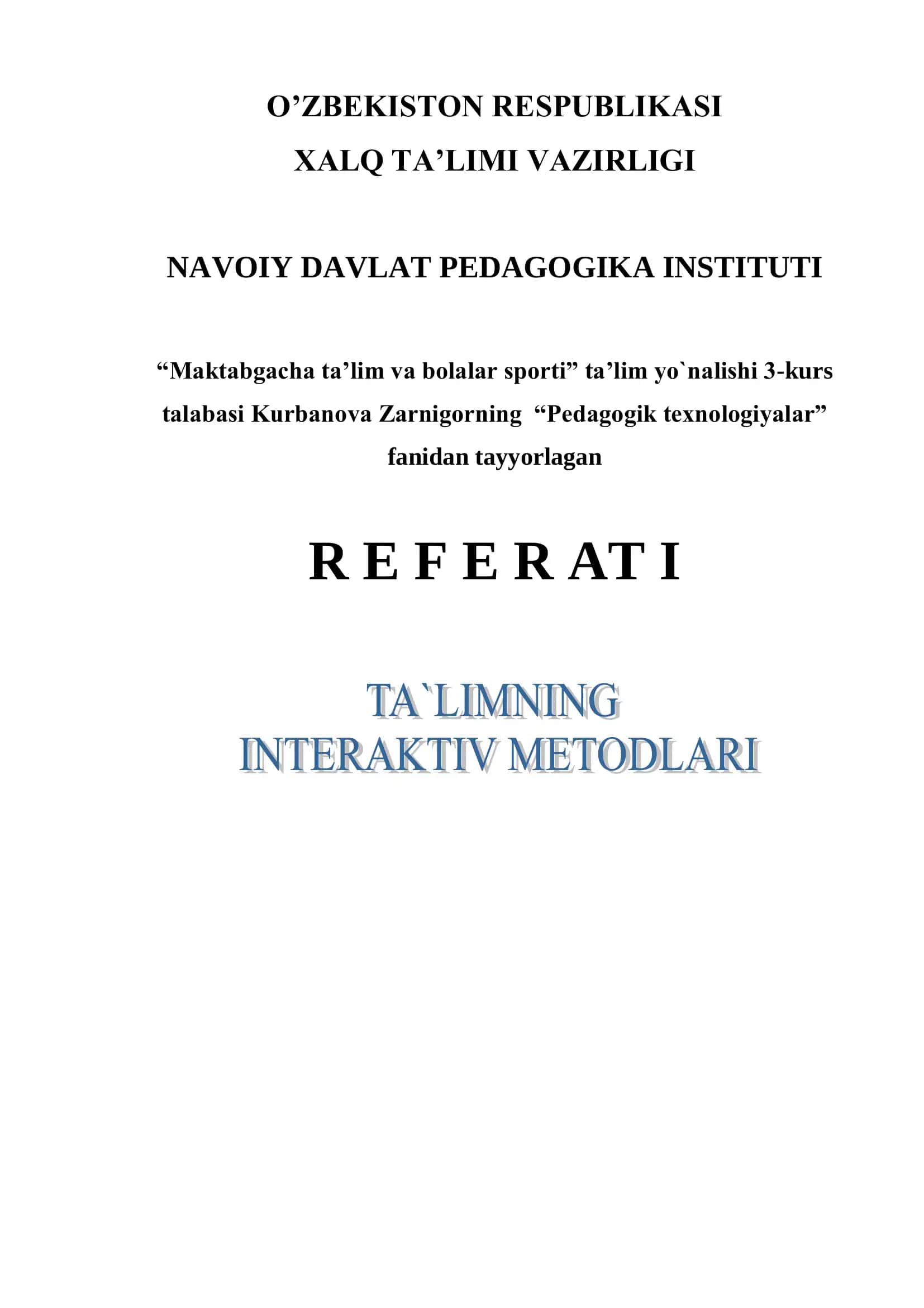 "Pedagogik texnologiyalar"