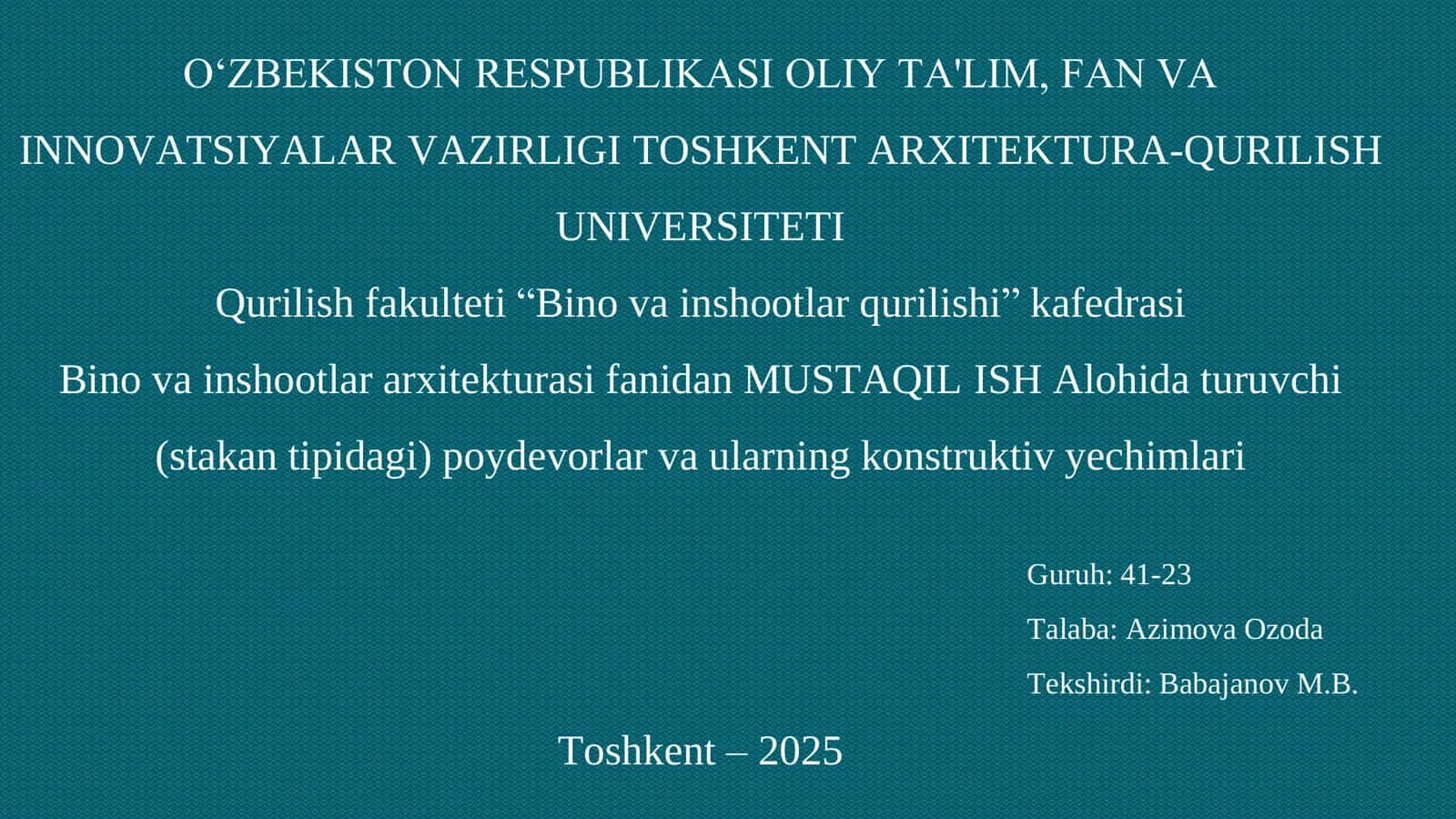 YAXLIT POYDEVORLAR VA ULARNING KONSTRUKTIV YECHIMLARI