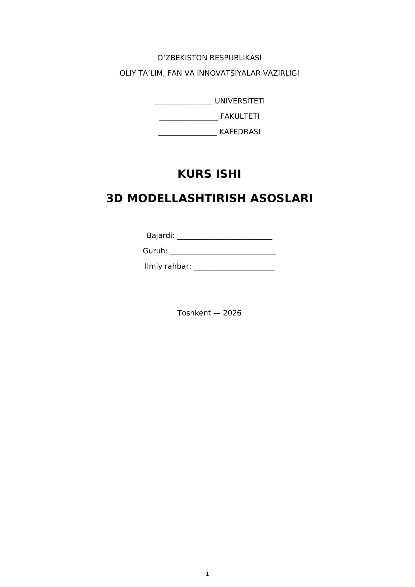 3D MODELLASHTIRISH ASOSLARI