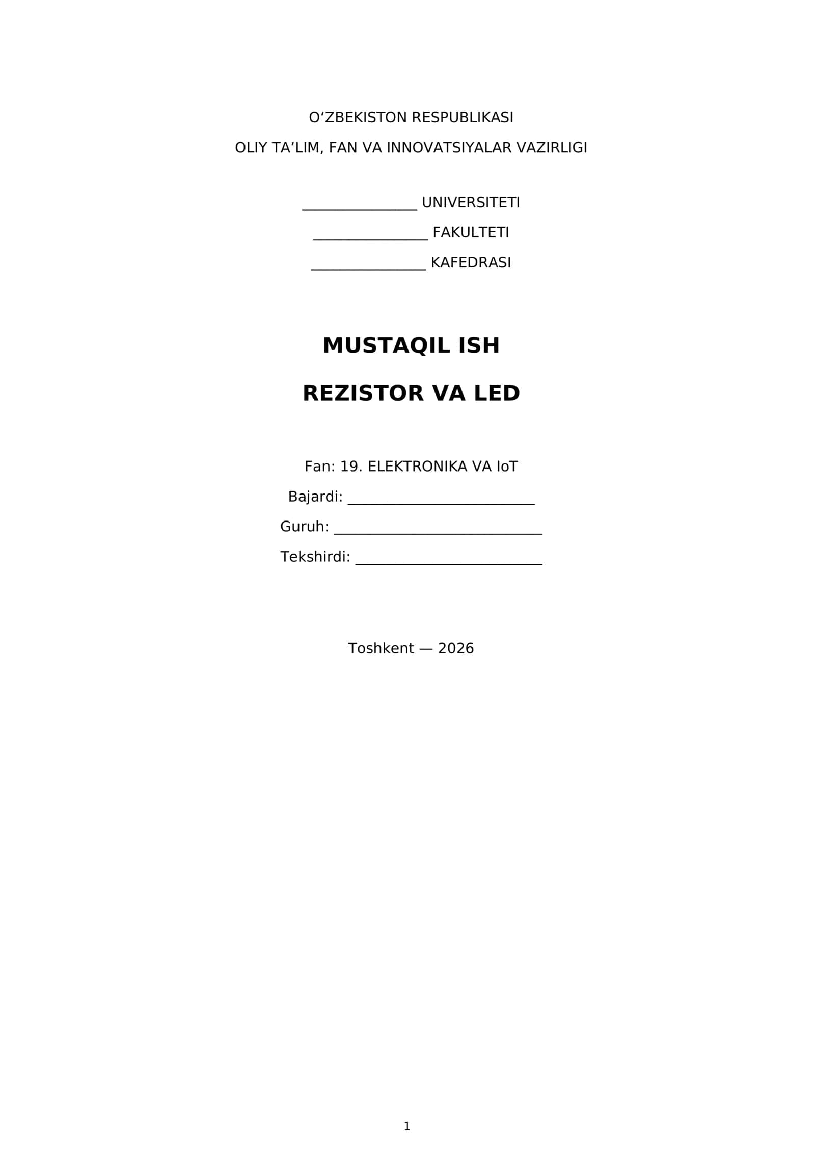 MUSTAQIL ISH - REZISTOR VA LED